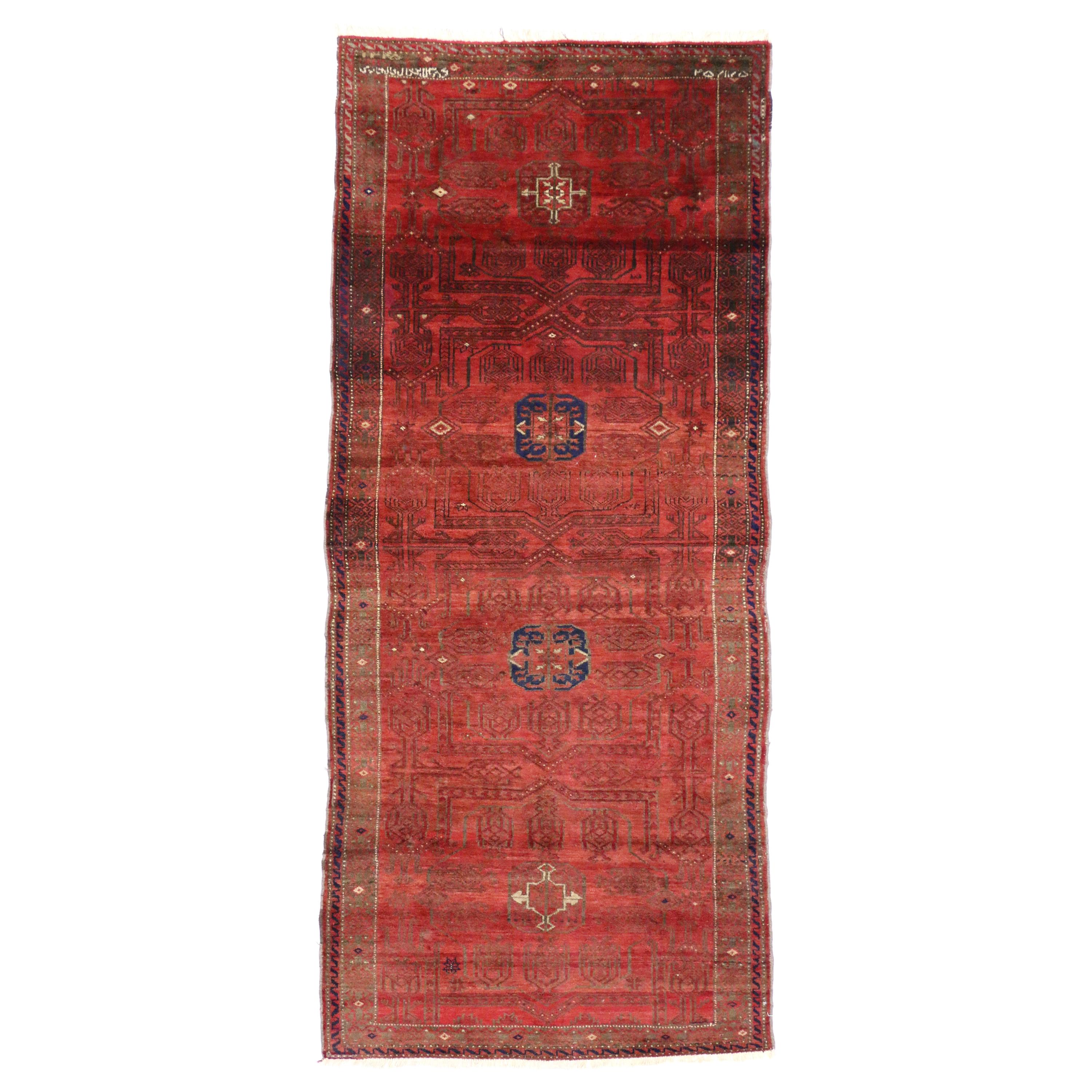 Vintage Persian Baluch Hallway Runner with Mid-Century Modern Tribal Style For Sale