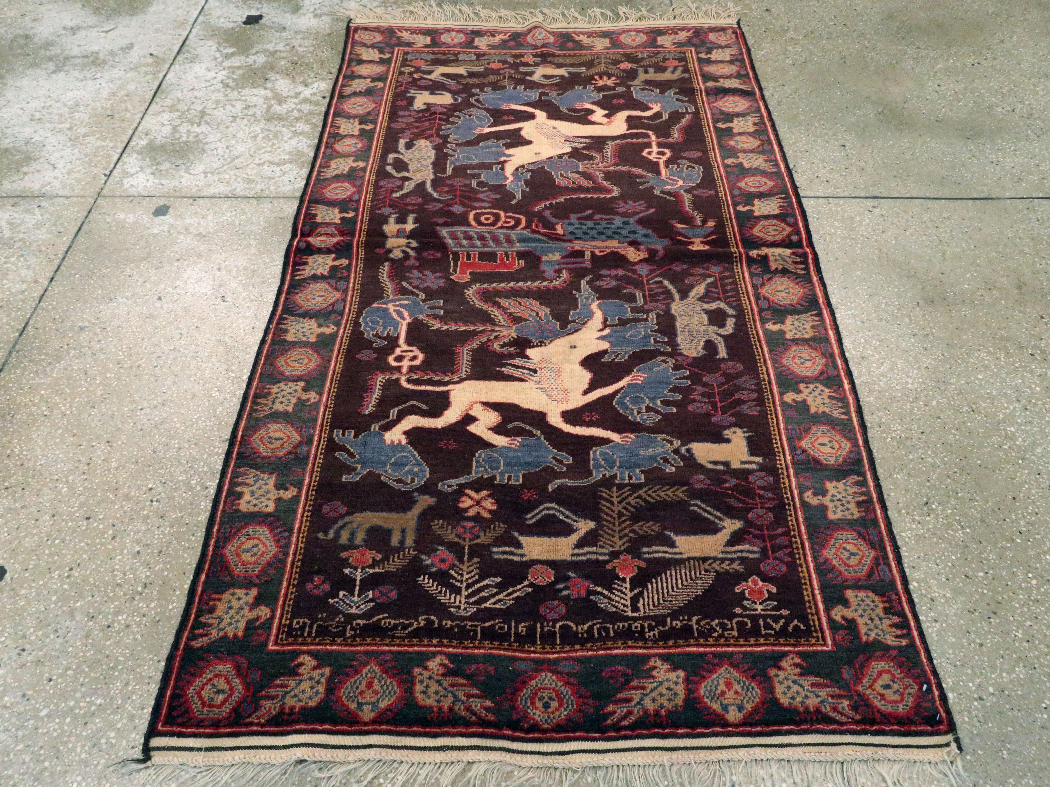 Hand-Knotted Vintage Persian Baluch Pictorial Rug