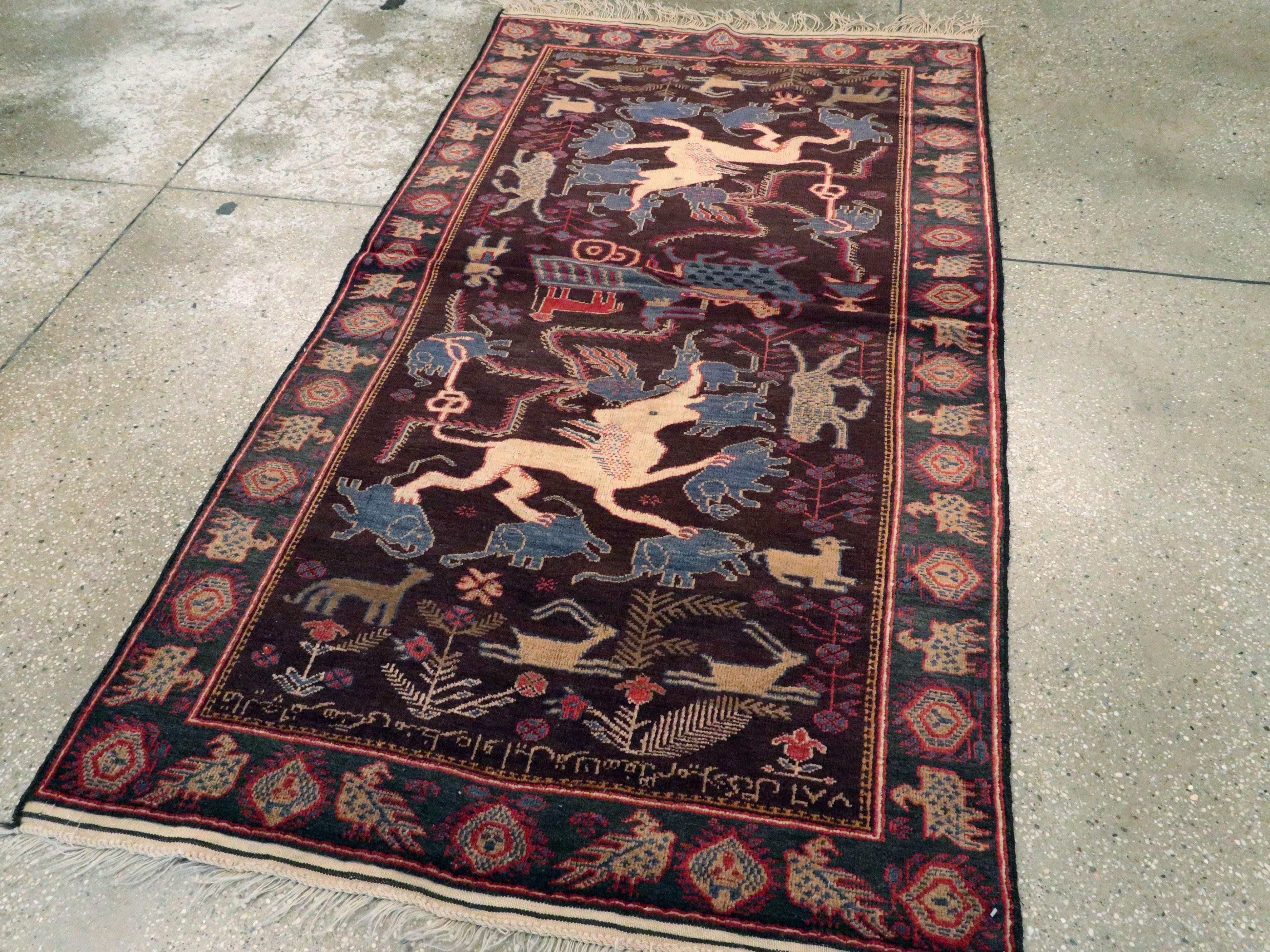 Vintage Persian Baluch Pictorial Rug In Excellent Condition In New York, NY