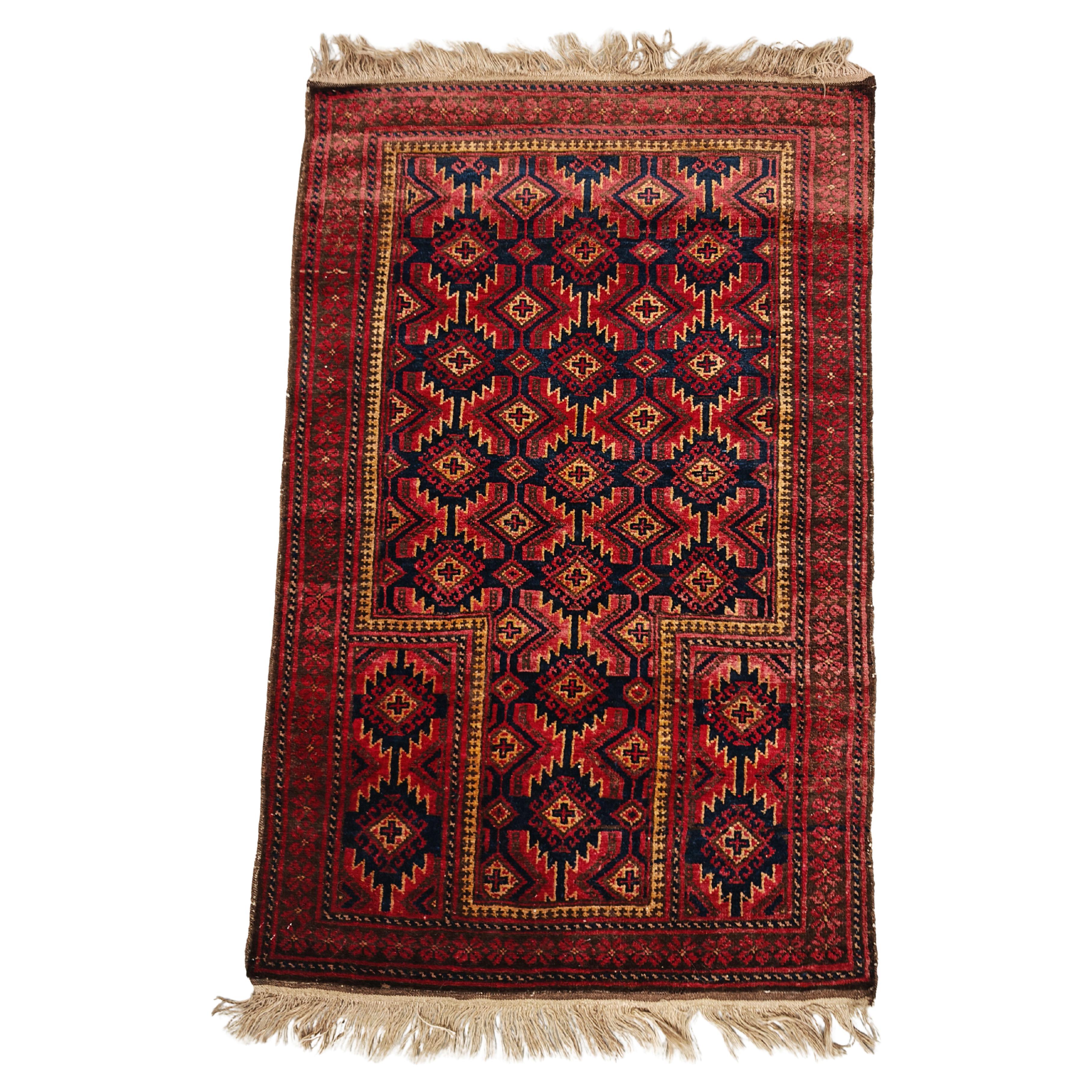 Vintage Persian Baluch Prayer Rug, natural dyed wool, Afghanistan 1940s