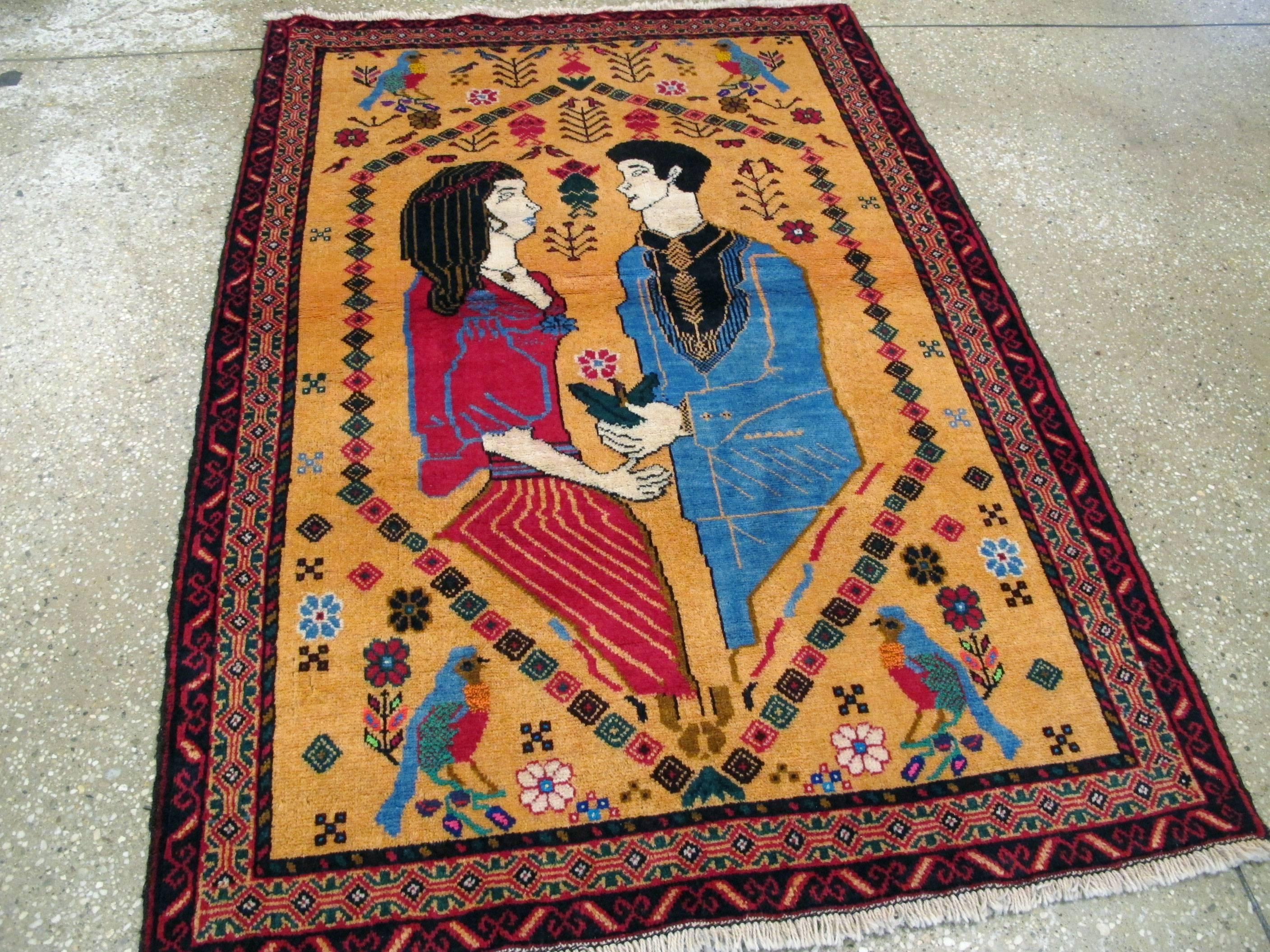 Hand-Knotted Vintage Persian Baluch Rug For Sale