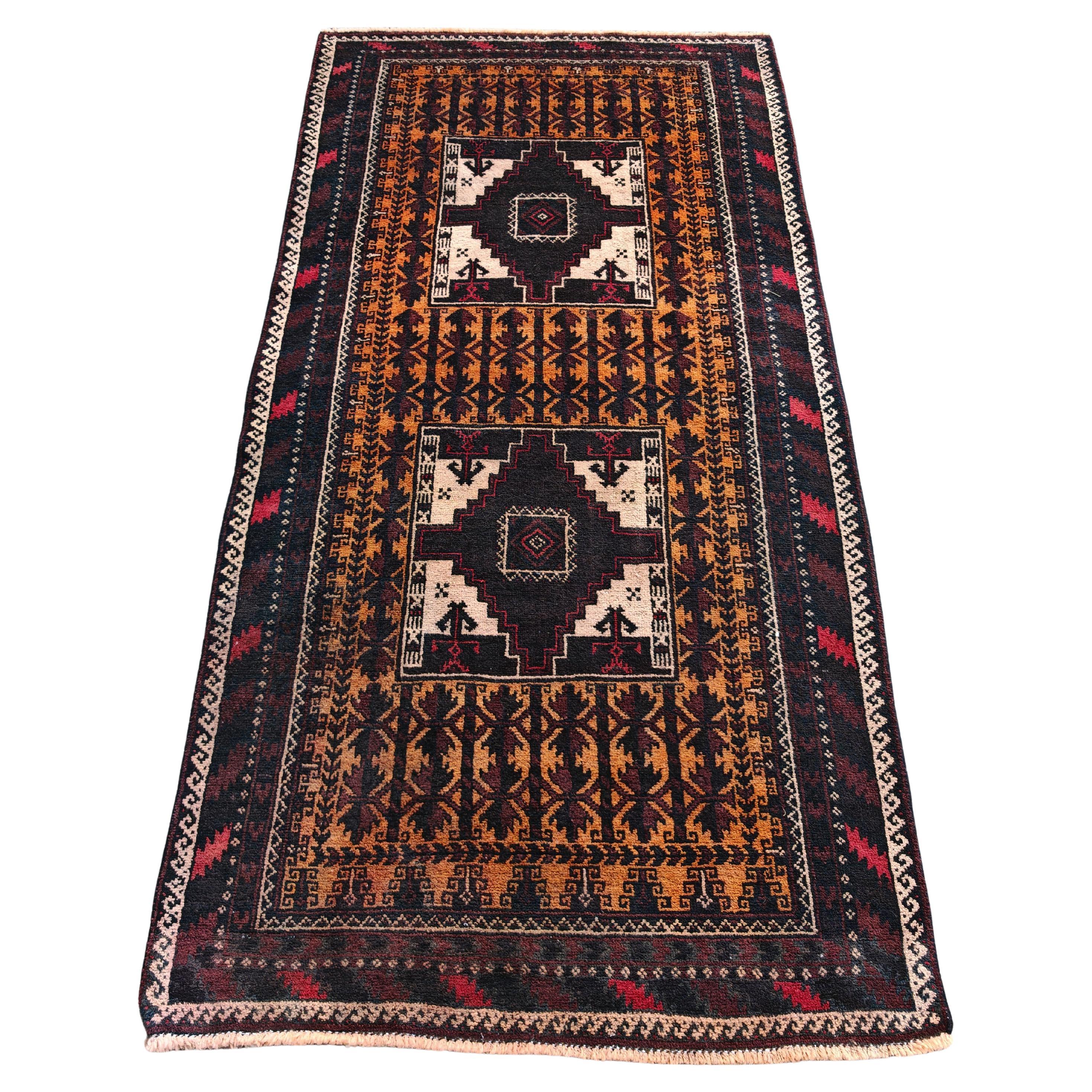 Tapis vintage persan Knots Rugs en laine marron, orange et crème, noué à la main en 1970