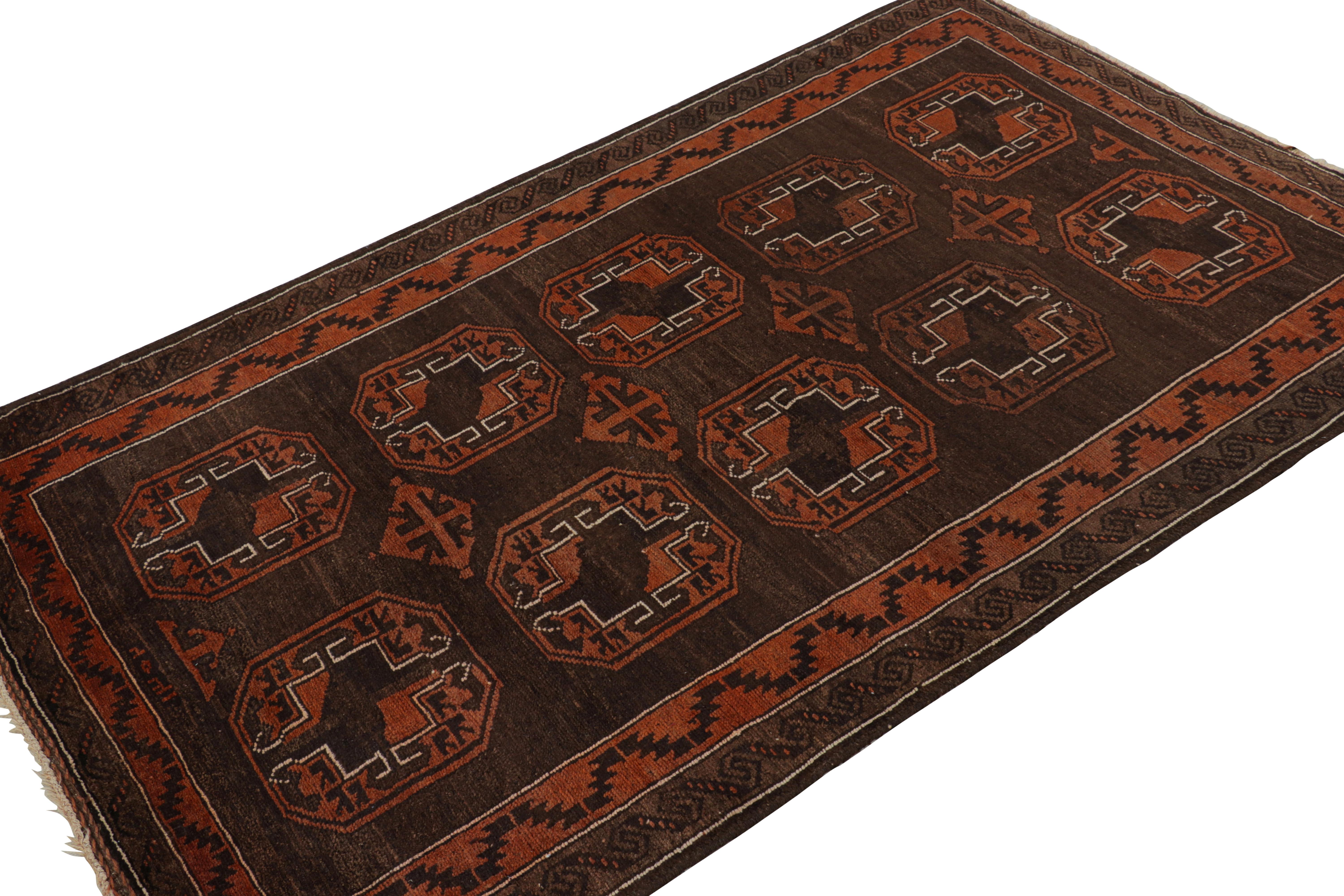Hand-Knotted Vintage Persian Baluch Rug in Brown with Orange Medallions, from Rug & Kilim For Sale