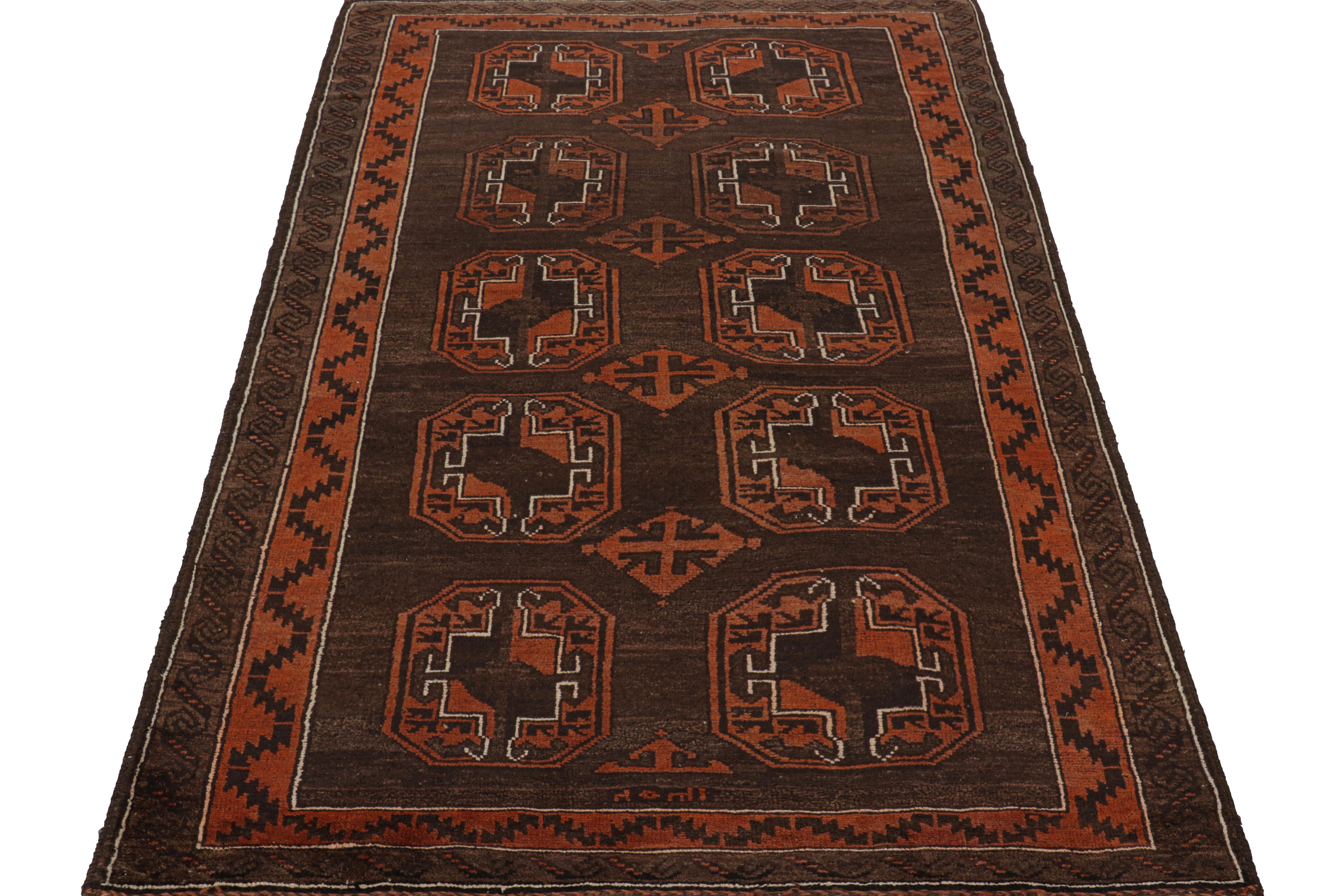 Vintage Persian Baluch Rug in Brown with Orange Medallions, from Rug & Kilim In Good Condition For Sale In Long Island City, NY