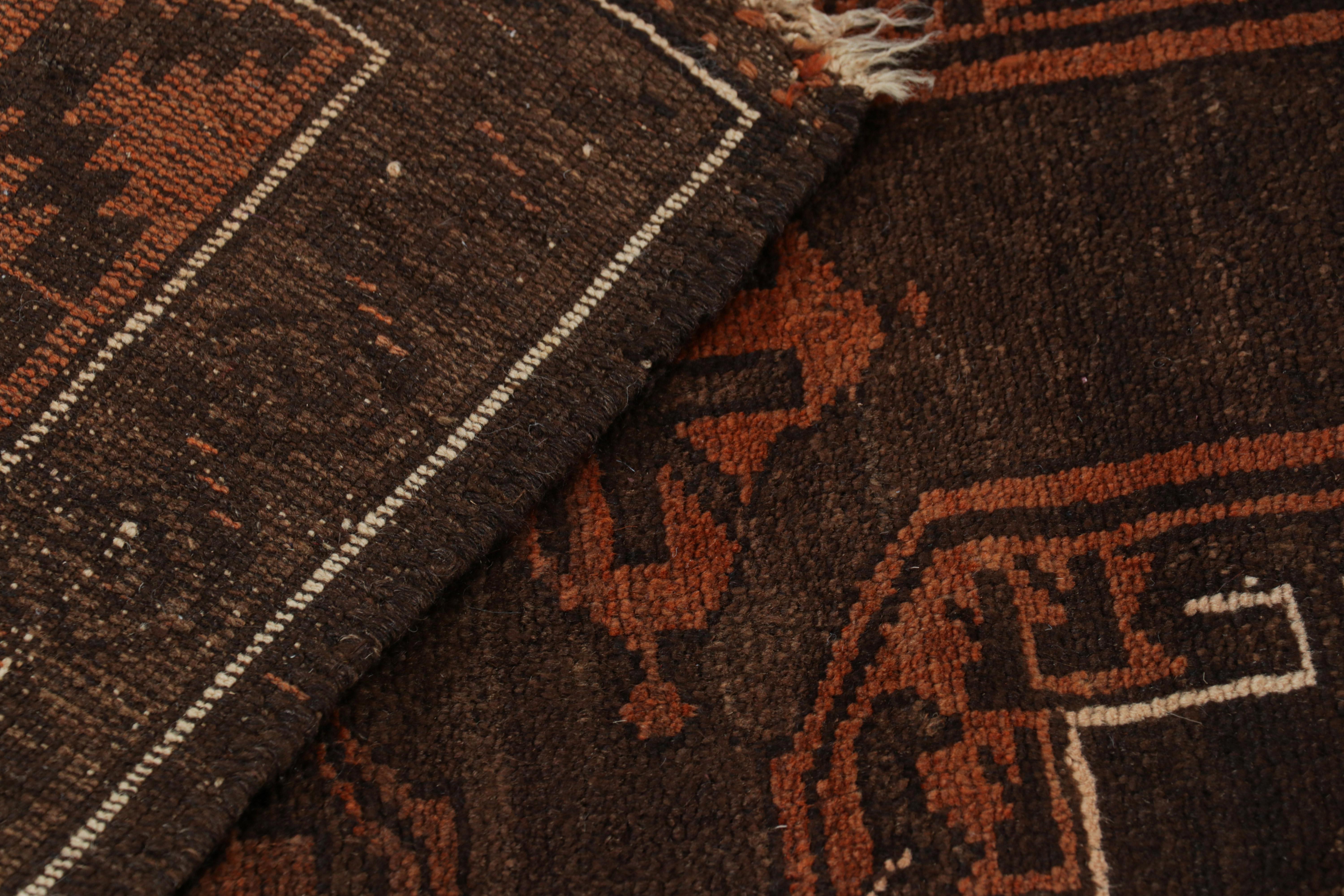 Wool Vintage Persian Baluch Rug in Brown with Orange Medallions, from Rug & Kilim For Sale