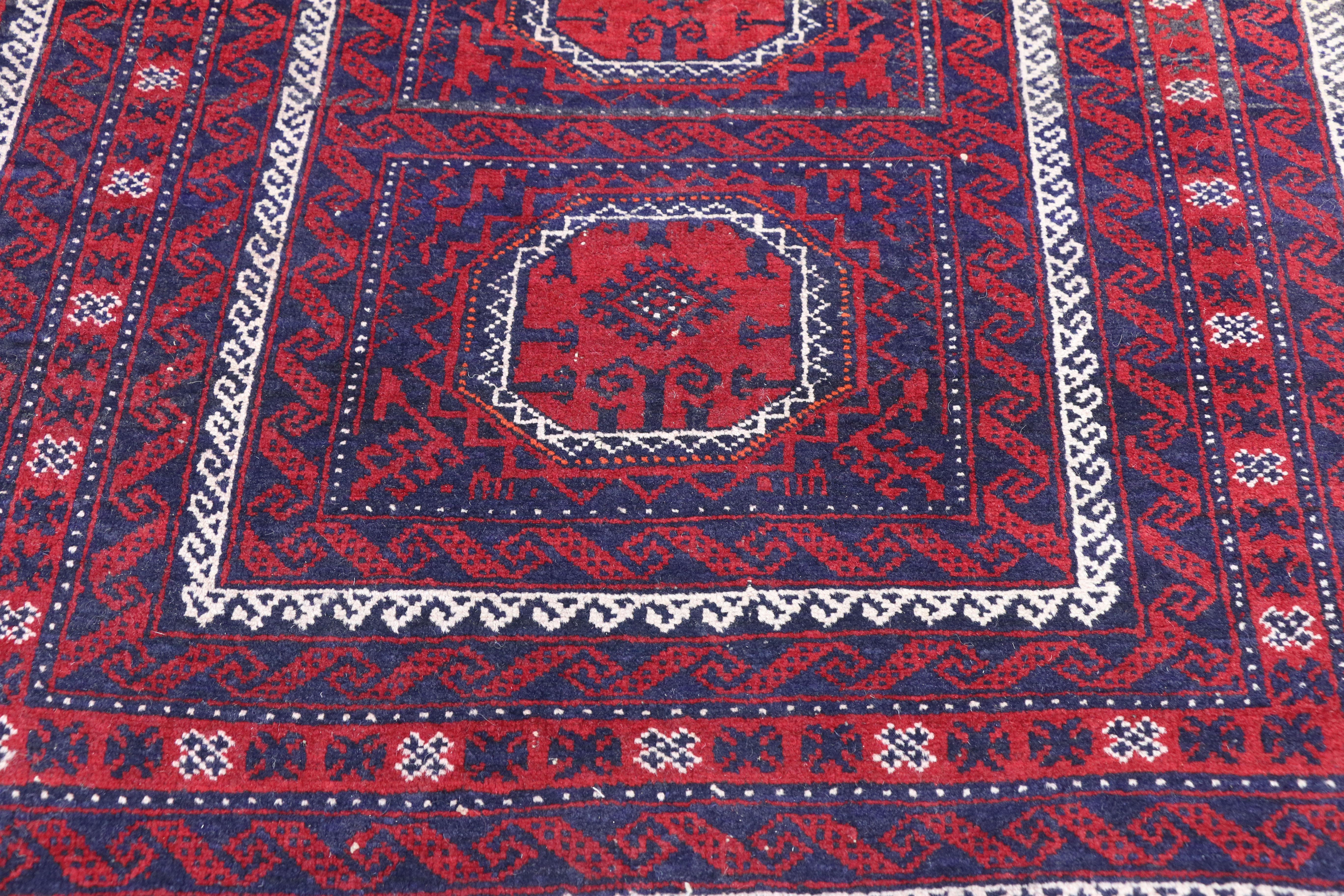 Vintage Persian Baluch Rug with Jacobean Style and Saturated Colors In Good Condition For Sale In Dallas, TX