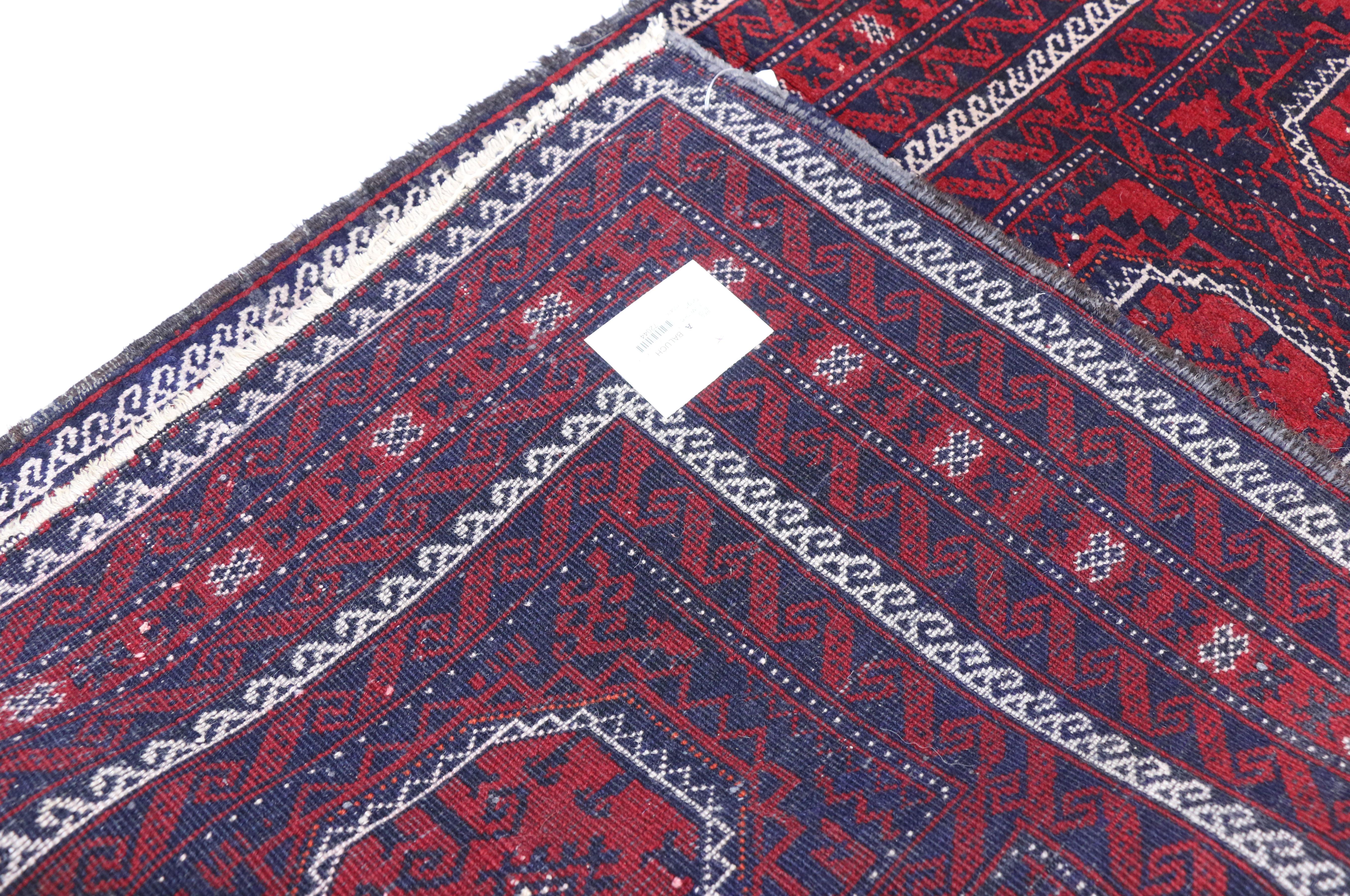 20th Century Vintage Persian Baluch Rug with Jacobean Style and Saturated Colors For Sale