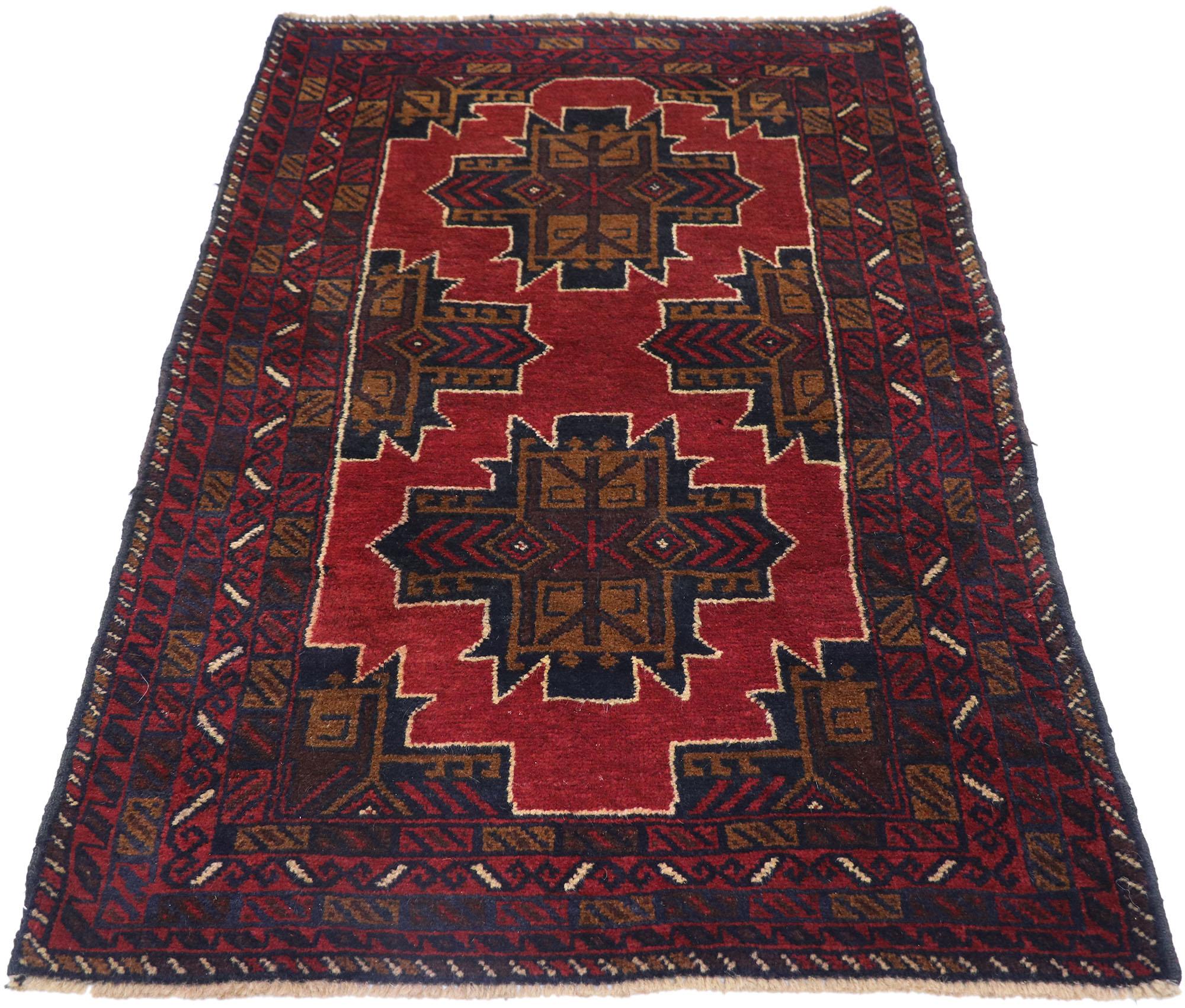 Persischer Vintage-Baluch-Teppich mit modernem Mid-Century-Stil (Stammeskunst) im Angebot