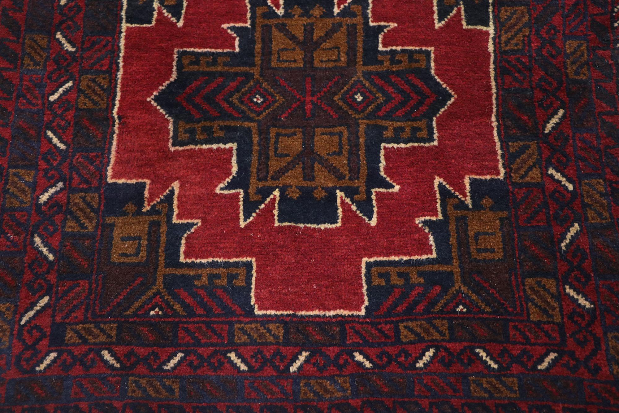 Hand-Knotted Vintage Persian Baluch Rug with Mid-Century Modern Style For Sale