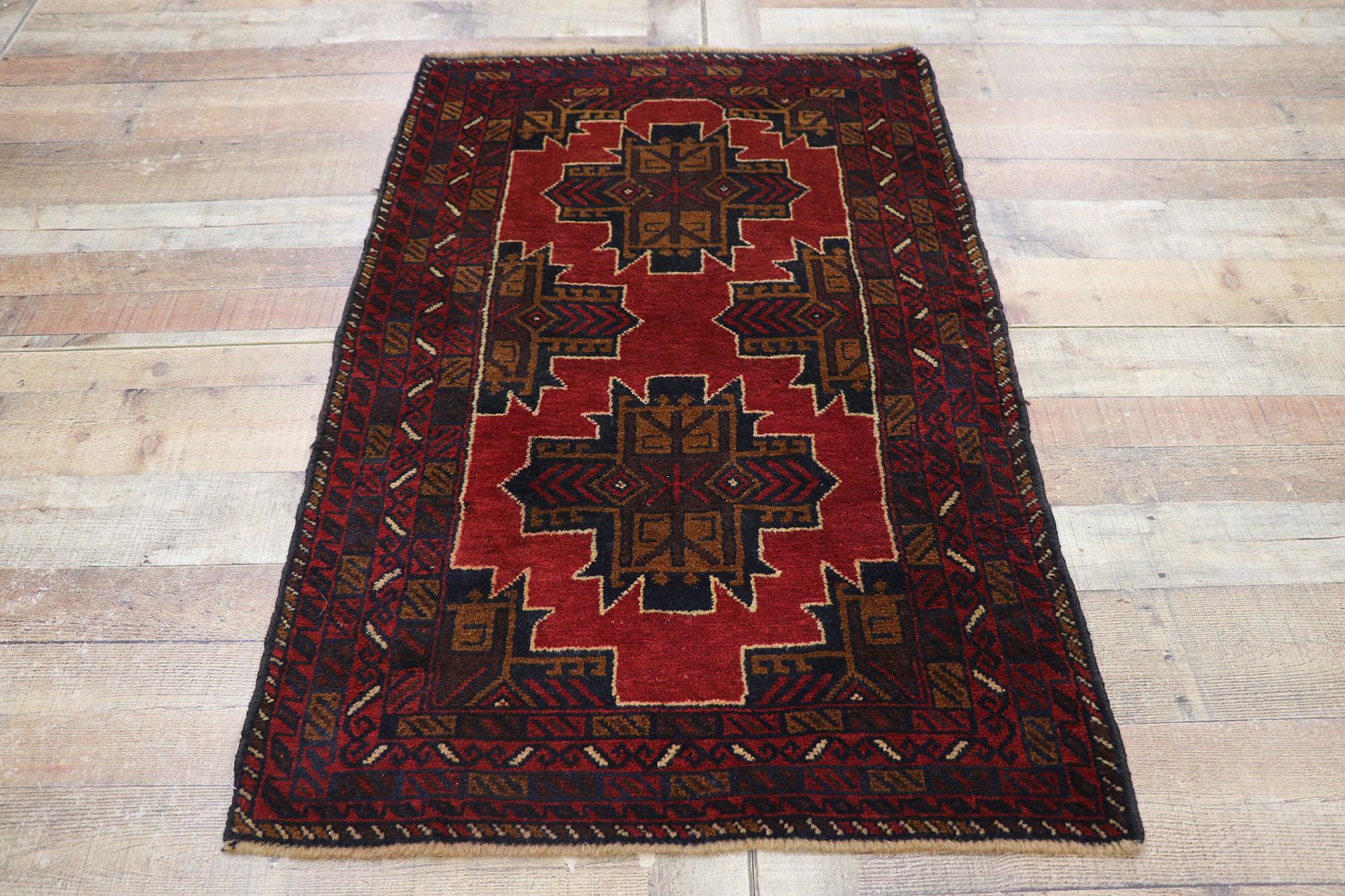 Persischer Vintage-Baluch-Teppich mit modernem Mid-Century-Stil (Wolle) im Angebot
