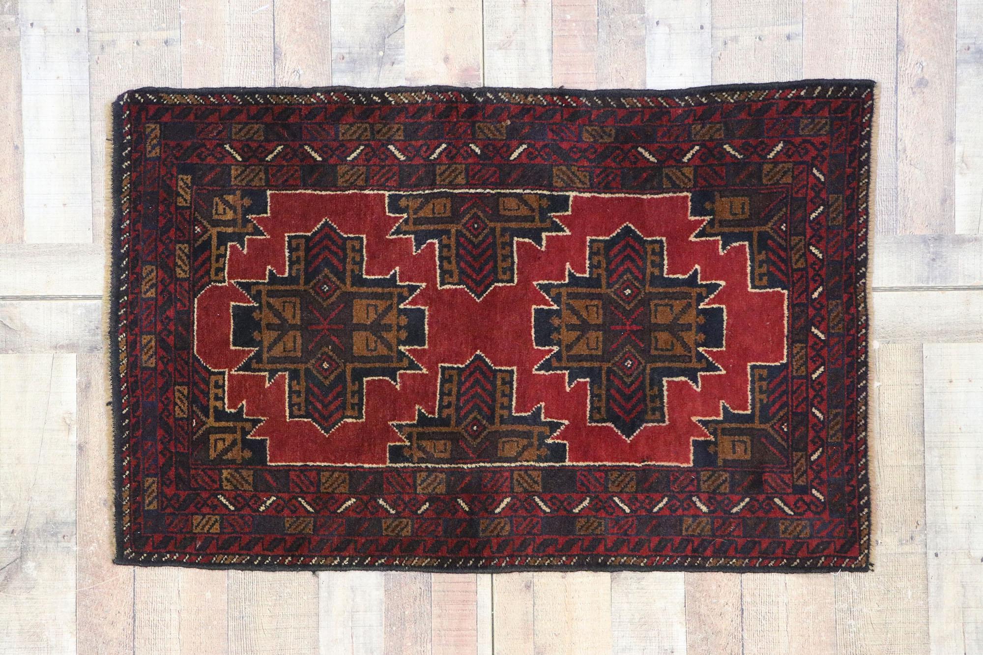Vintage Persian Baluch Rug with Mid-Century Modern Style For Sale 1