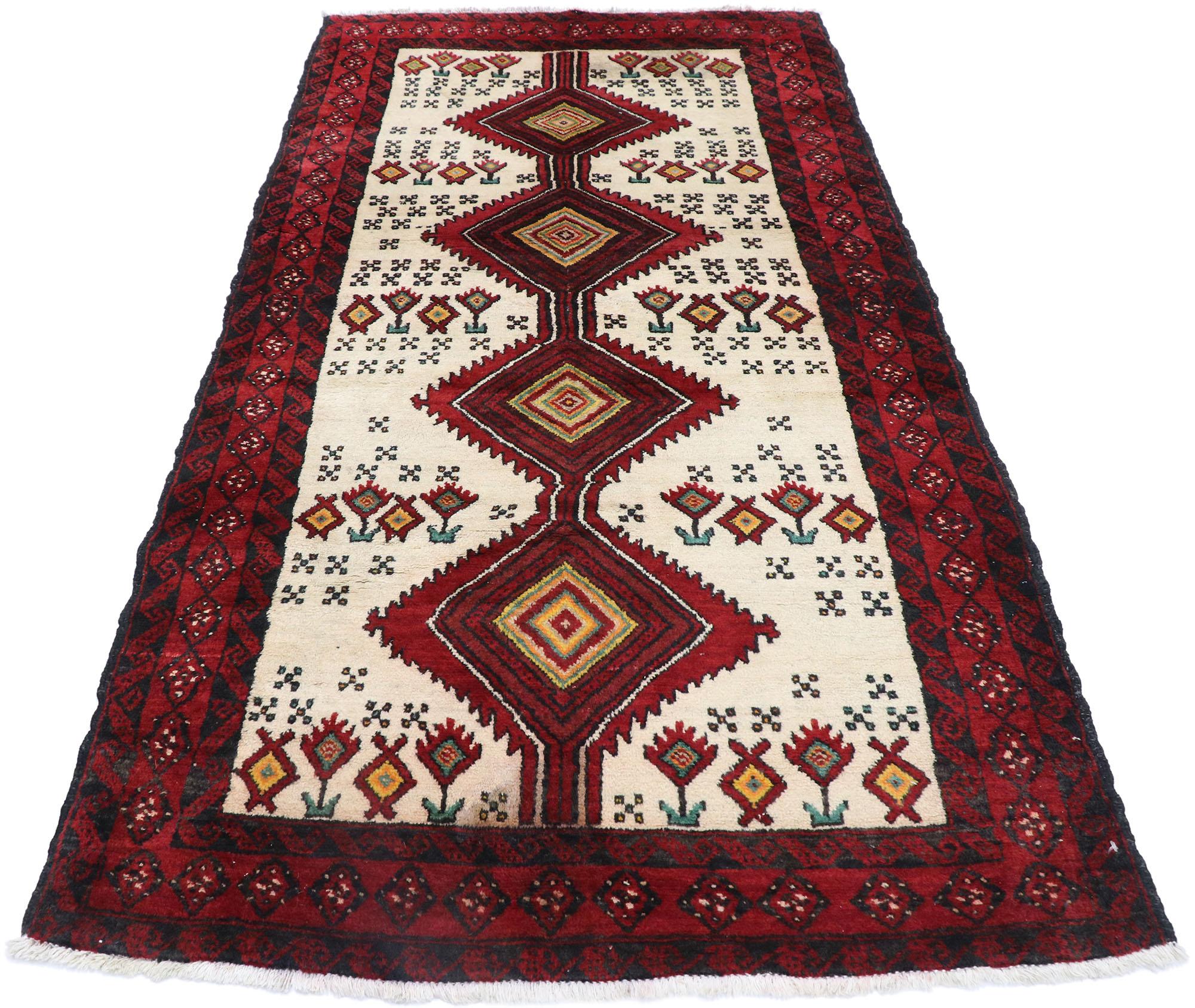 Hand-Knotted Vintage Persian Baluch Rug with Tribal Style For Sale