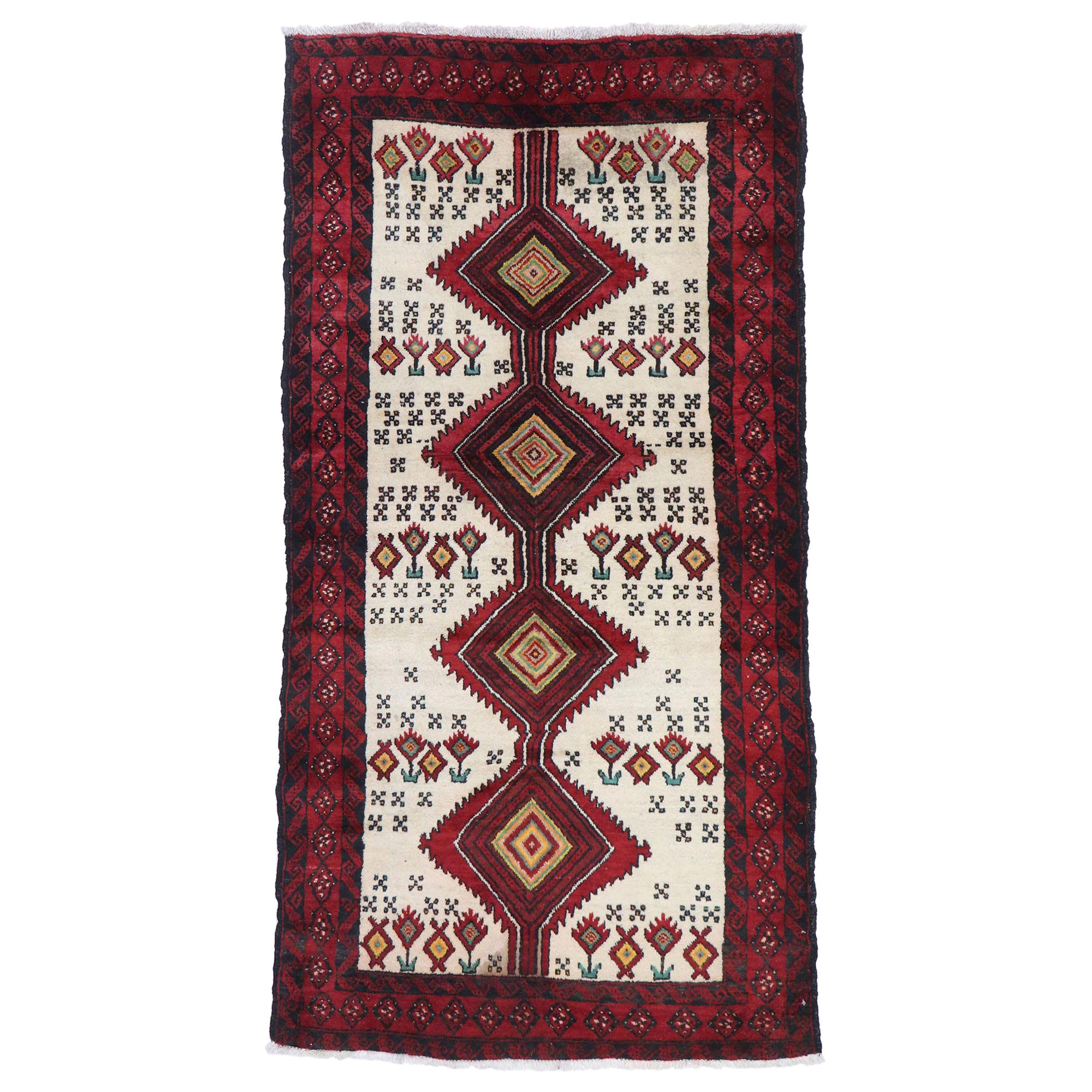 Tappeto persiano vintage Baluch con stile tribale