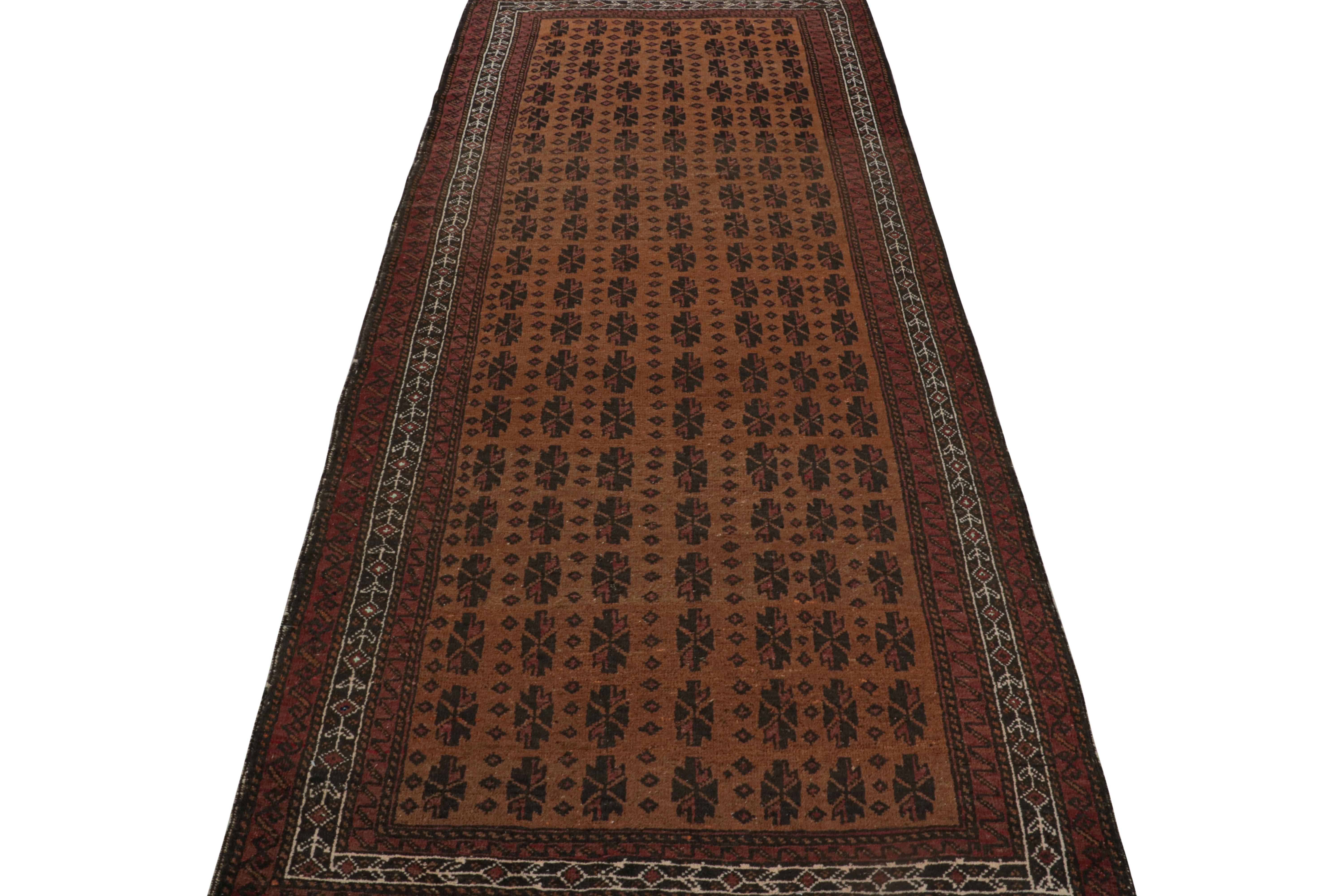 Hand-Knotted Vintage Persian Baluch Runner in Brown with Geometric Patterns, from Rug & Kilim For Sale