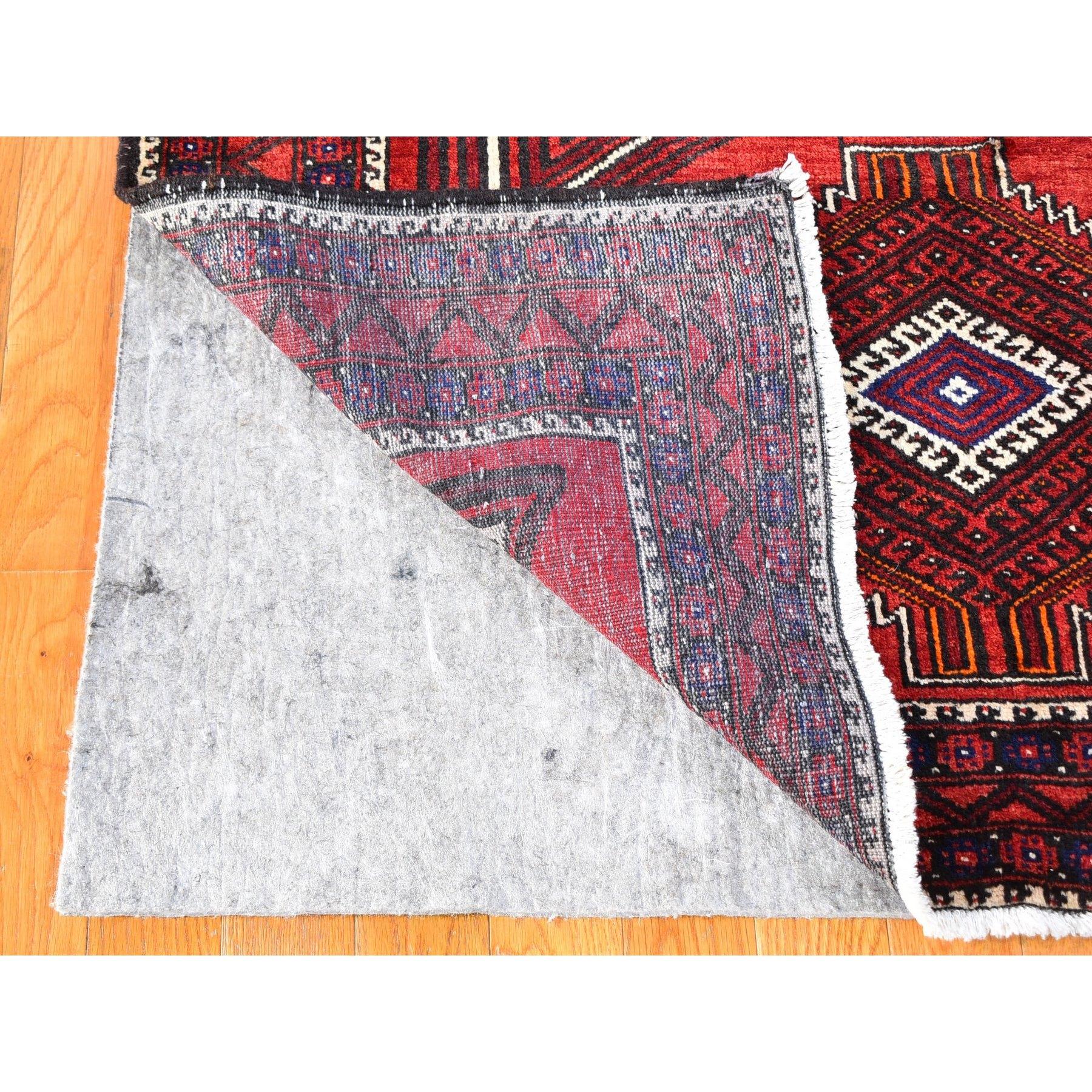 Hand-Knotted Vintage Persian Baluch Serrated Geometric Medallion Design Wool Hand Knotted Rug