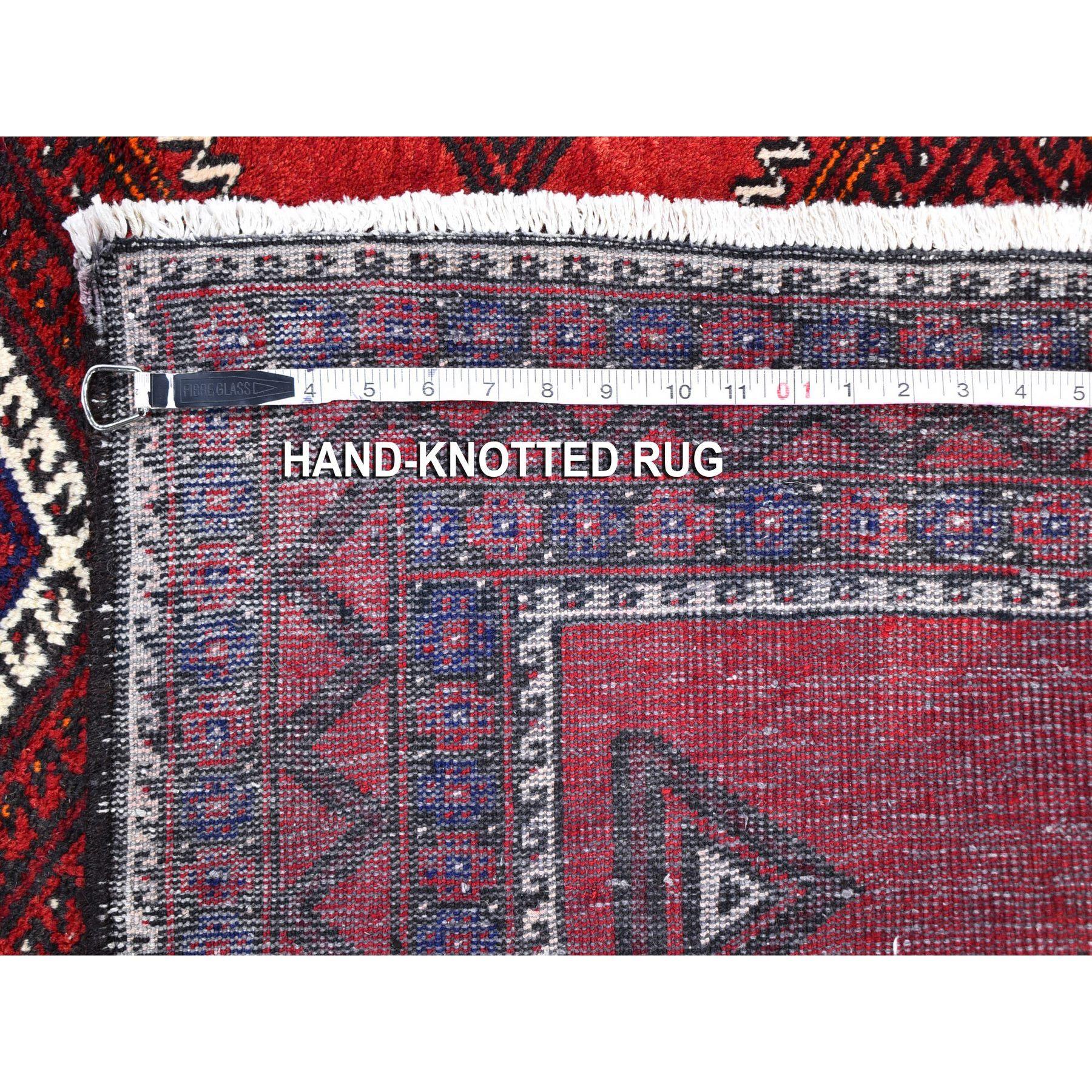 Vintage Persian Baluch Serrated Geometric Medallion Design Wool Hand Knotted Rug 1