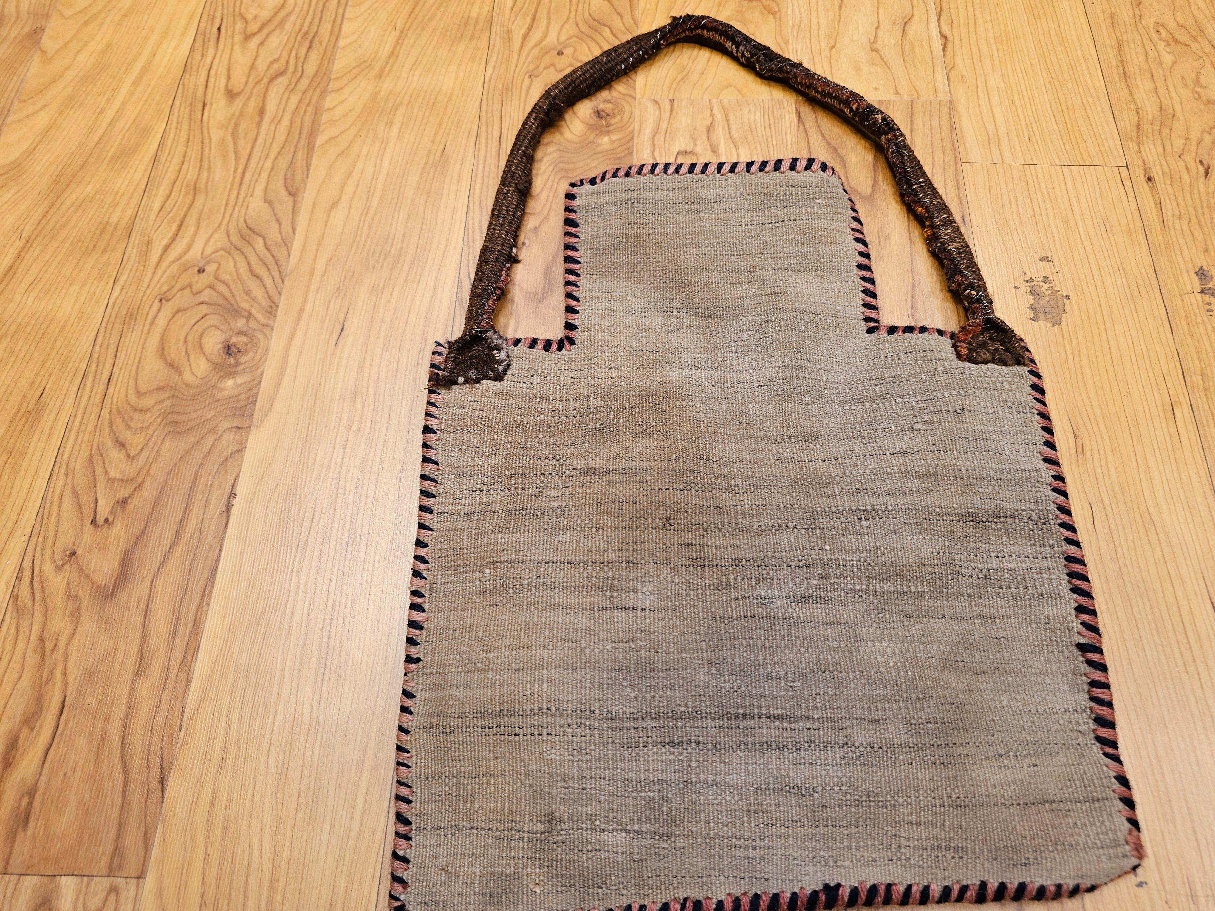Vintage Persian Baluch Soumak Salt Bag in Red, Blue, Brown as Tribal Wall Art For Sale 7