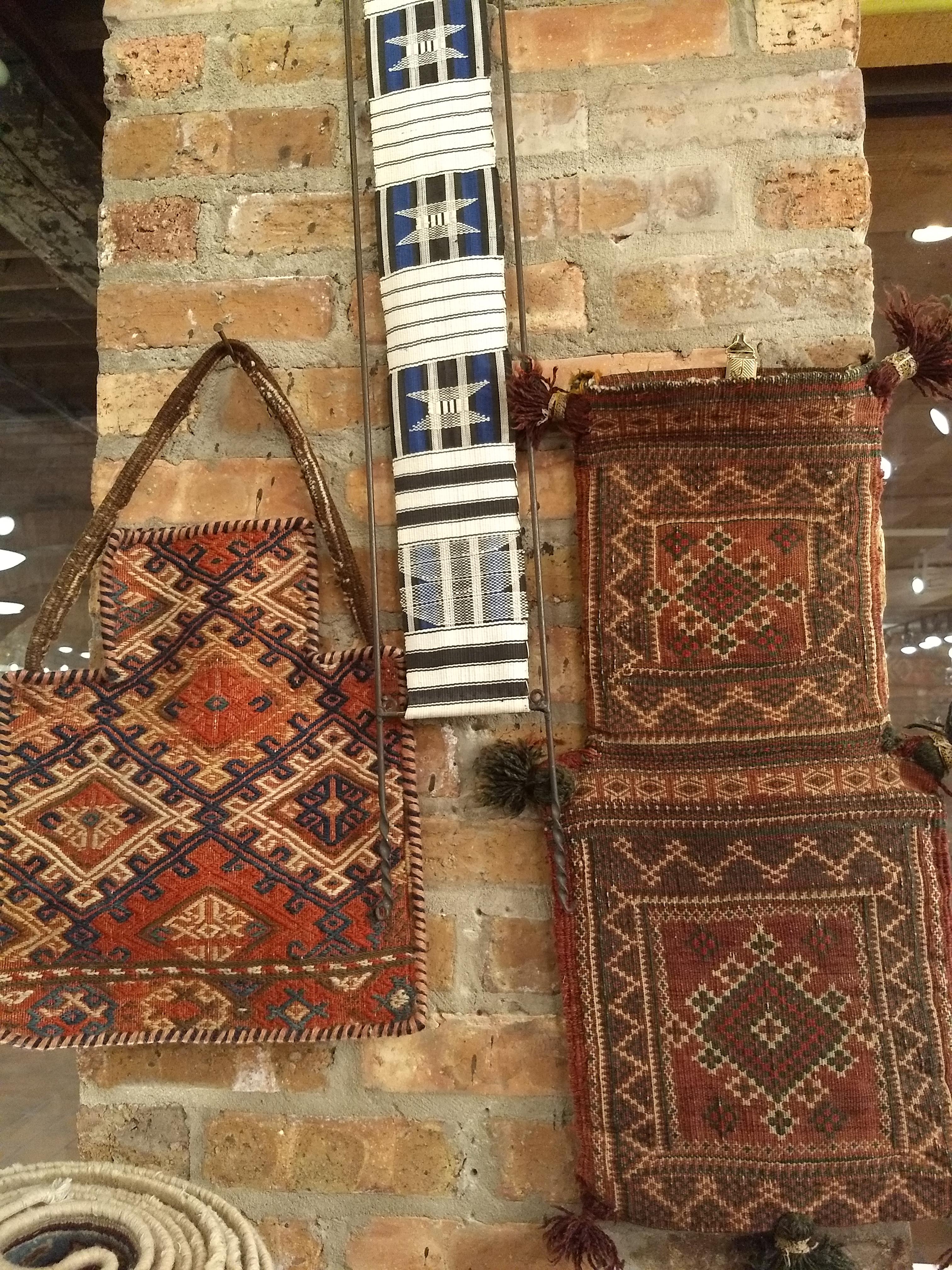 Vintage Persian Baluch Soumak Salt Bag in Red, Blue, Brown as Tribal Wall Art For Sale 1