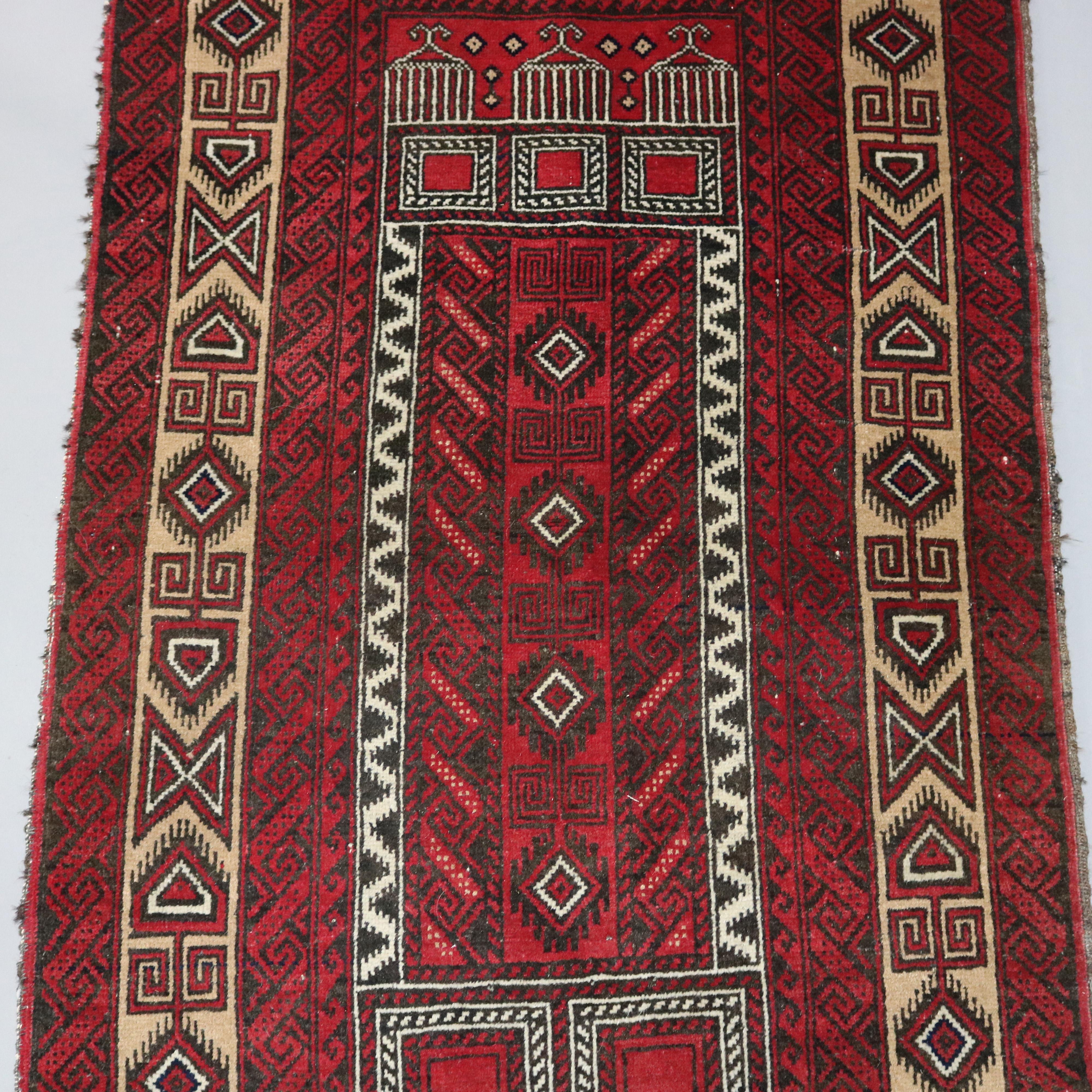 Vintage Persian Baluch Tribal Oriental Prayer Rug, Stylized Mosque Design In Good Condition In Big Flats, NY