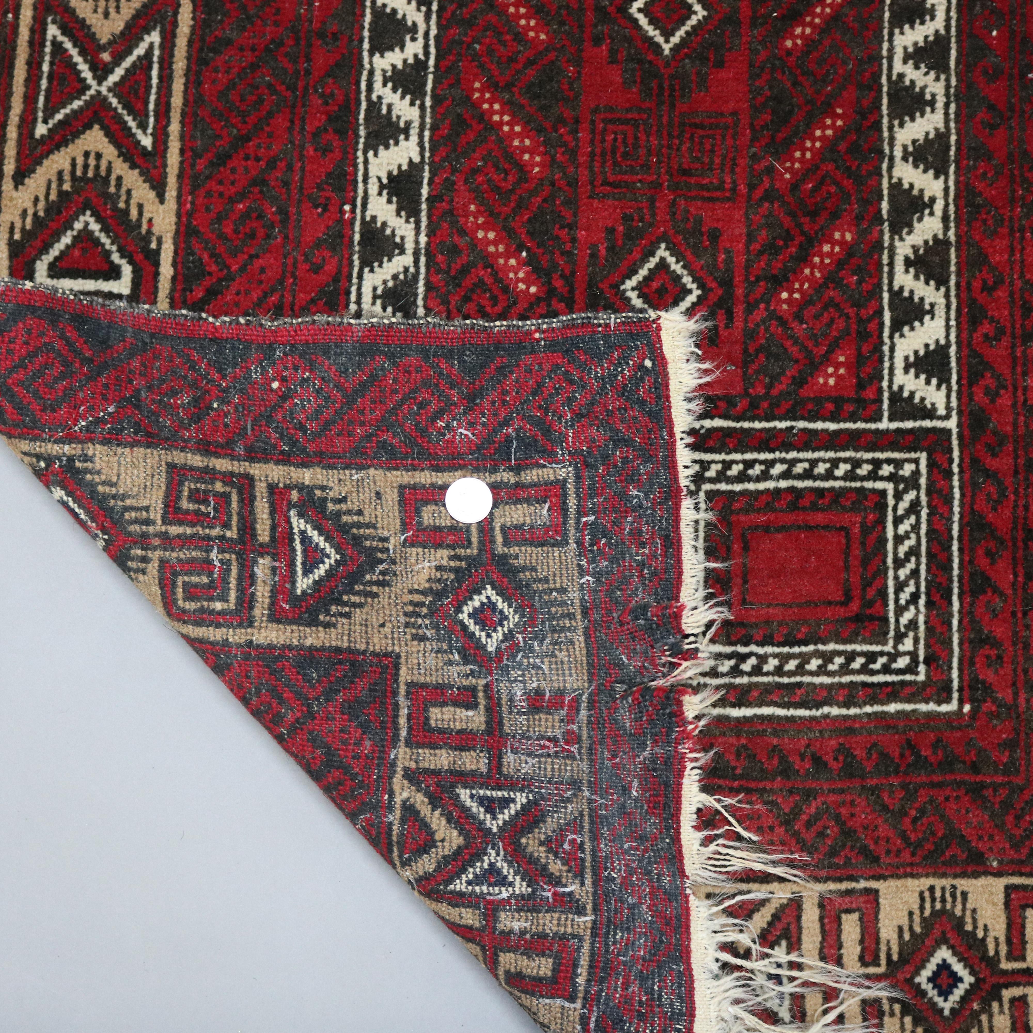 Wool Vintage Persian Baluch Tribal Oriental Prayer Rug, Stylized Mosque Design