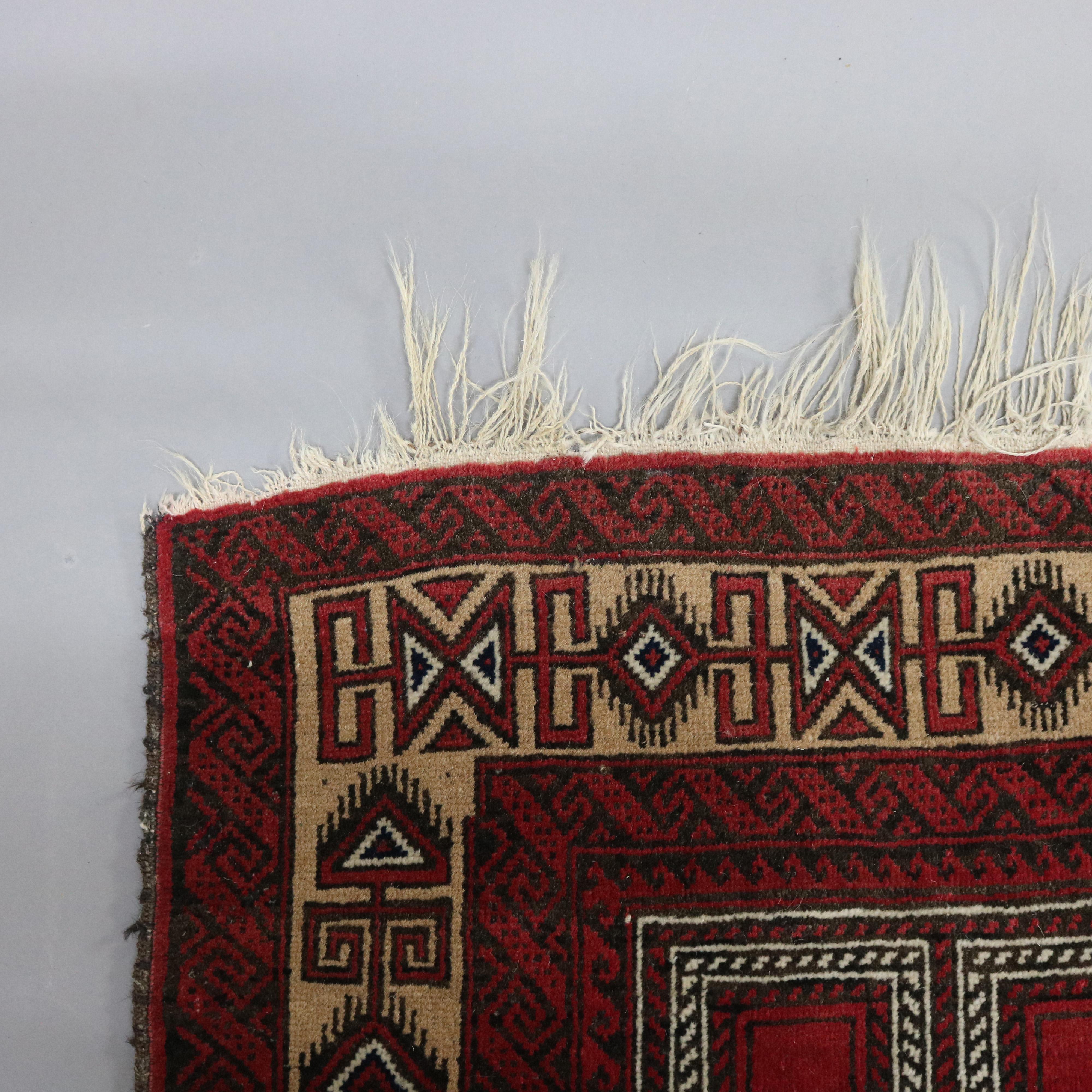 Vintage Persian Baluch Tribal Oriental Prayer Rug, Stylized Mosque Design 2