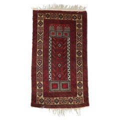 Vintage Persian Baluch Tribal Oriental Prayer Rug, Stylized Mosque Design