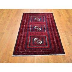 Vintage Zoroastrian Baluch with Bashir Design Red Organic Wool Hand Knotted Rug