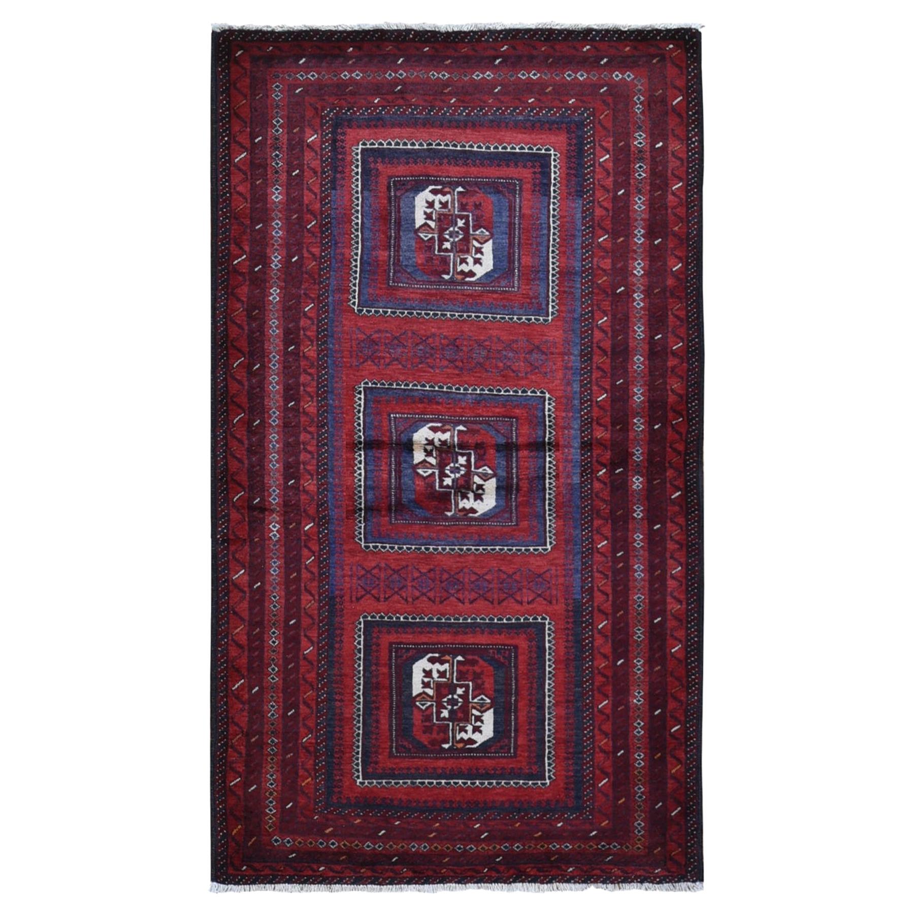Vintage Persian Baluch with Bashir Design Red Organic Wool Hand Knotted Rug