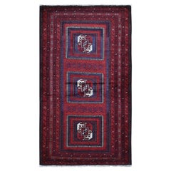 Vintage Persian Baluch with Bashir Design Red Organic Wool Hand Knotted Rug