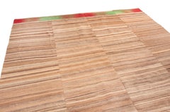 Vintage Persian Beige Wool Kilim Green Red Striped Pattern Rug by Rug & Kilim