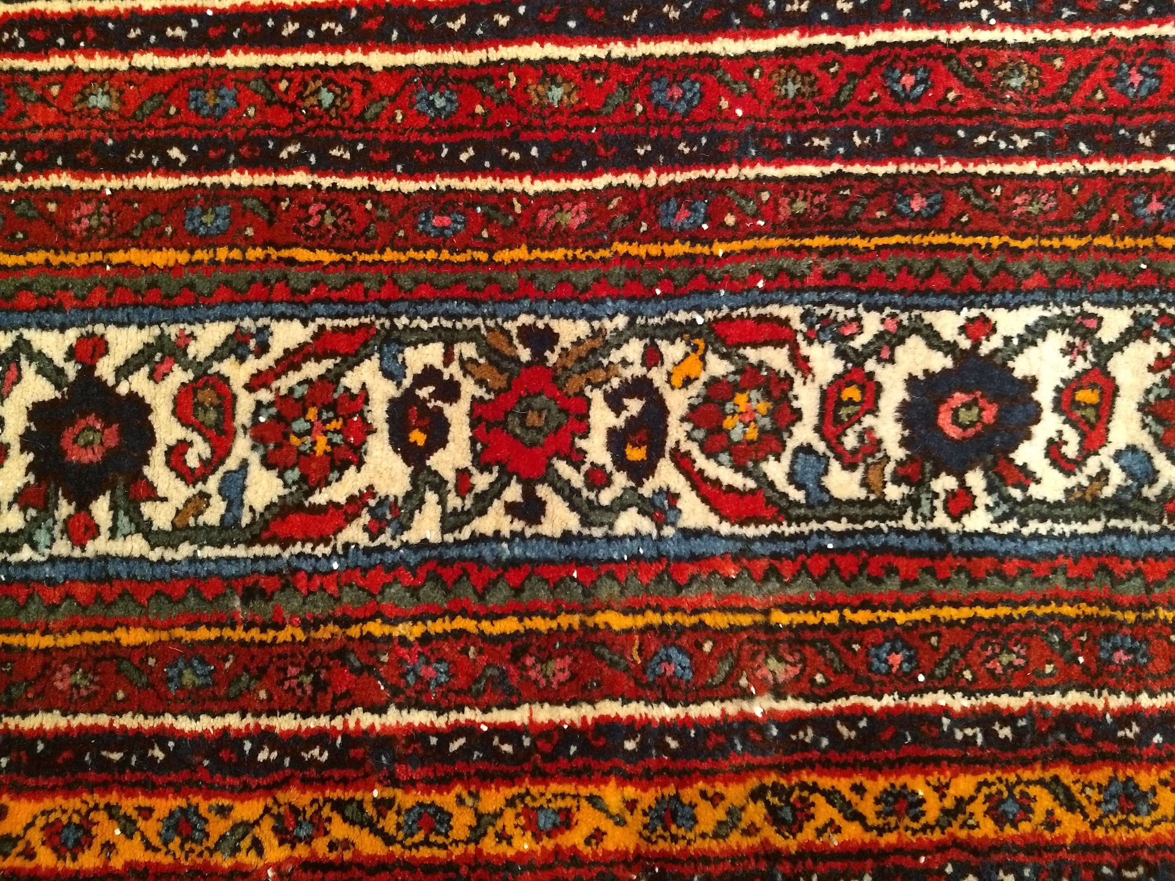 Vintage Persian Bibikabad  in Rust Red, Crimson, French Blue, Green, Pink, Ivory For Sale 4