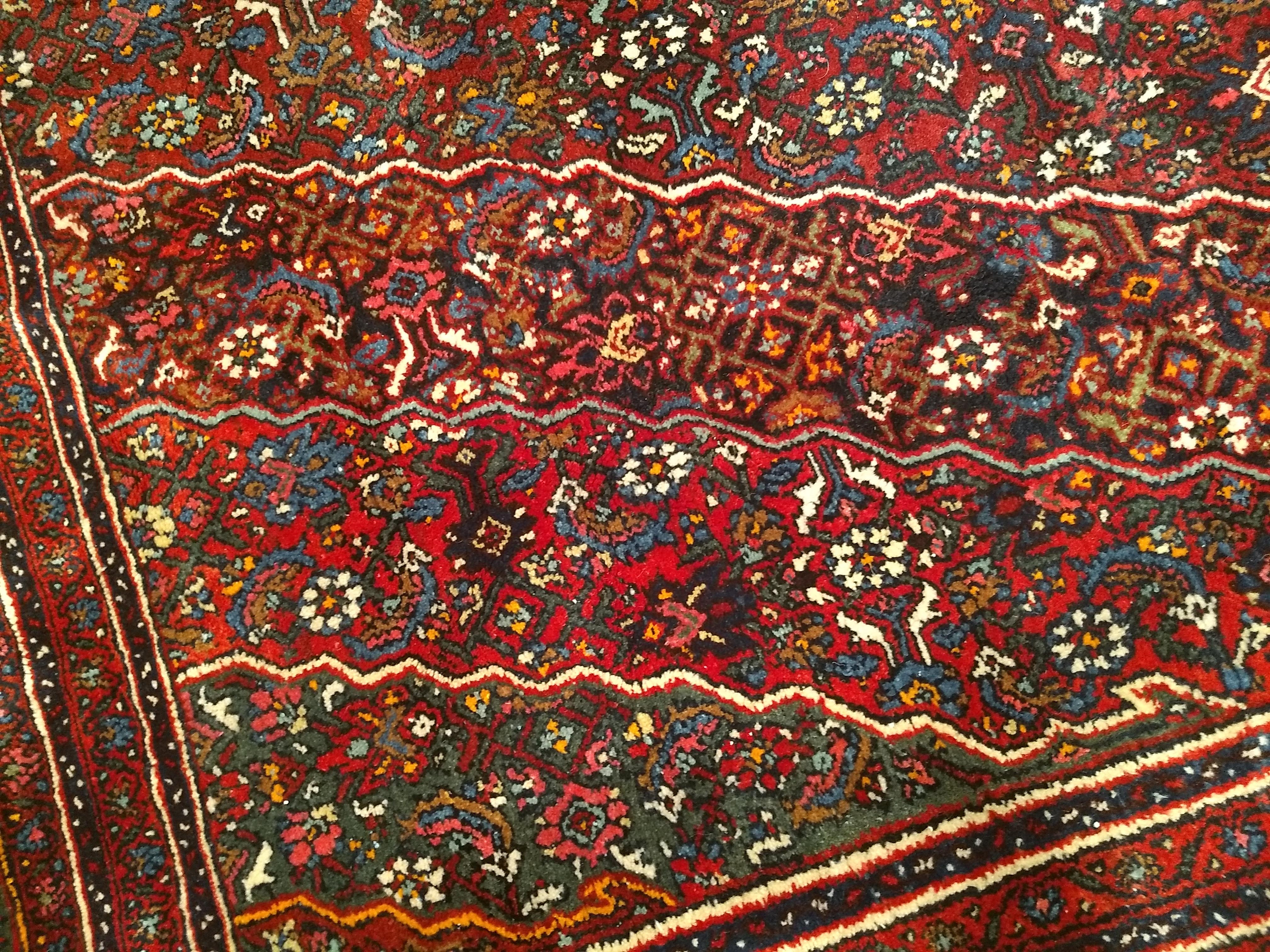 Vintage Persian Bibikabad  in Rust Red, Crimson, French Blue, Green, Pink, Ivory For Sale 5