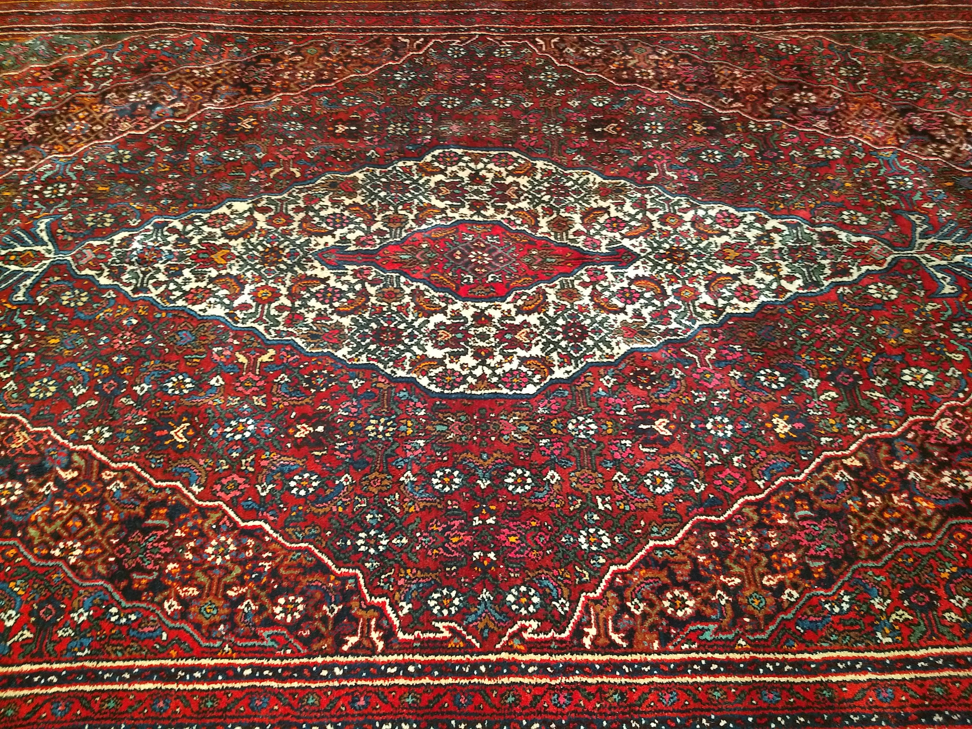 Vintage Persian Bibikabad  in Rust Red, Crimson, French Blue, Green, Pink, Ivory For Sale 6
