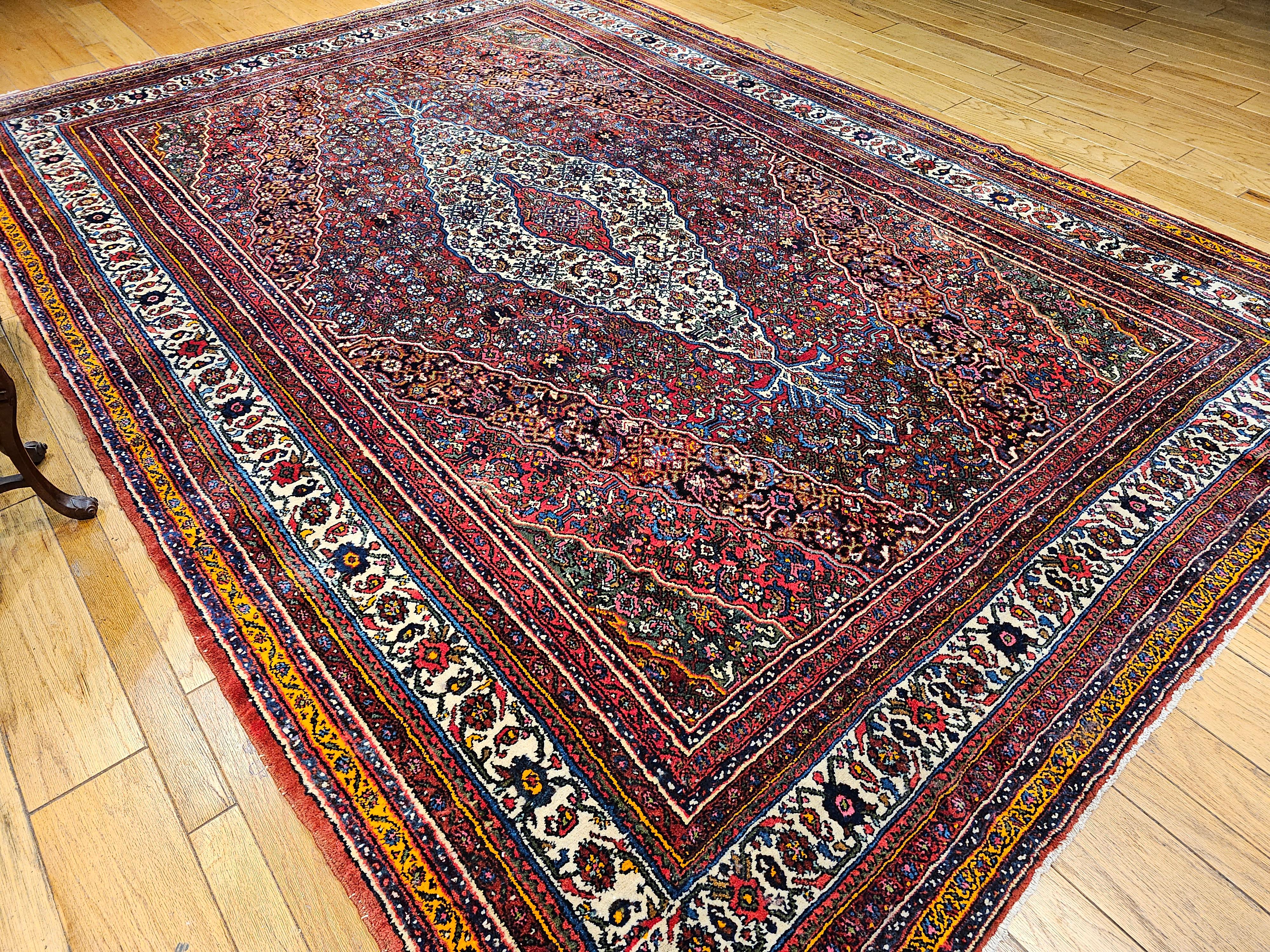Vintage Persian Bibikabad  in Rust Red, Crimson, French Blue, Green, Pink, Ivory For Sale 9