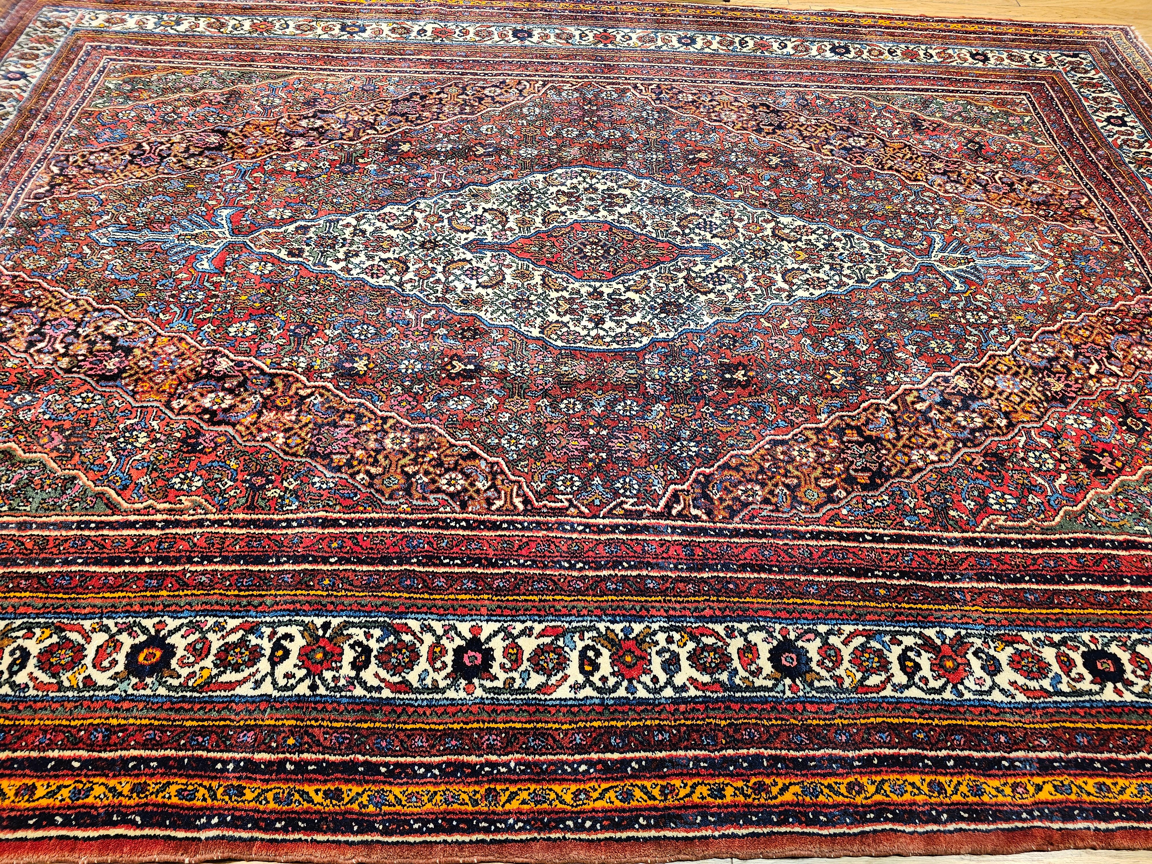 Vintage Persian Bibikabad  in Rust Red, Crimson, French Blue, Green, Pink, Ivory For Sale 11