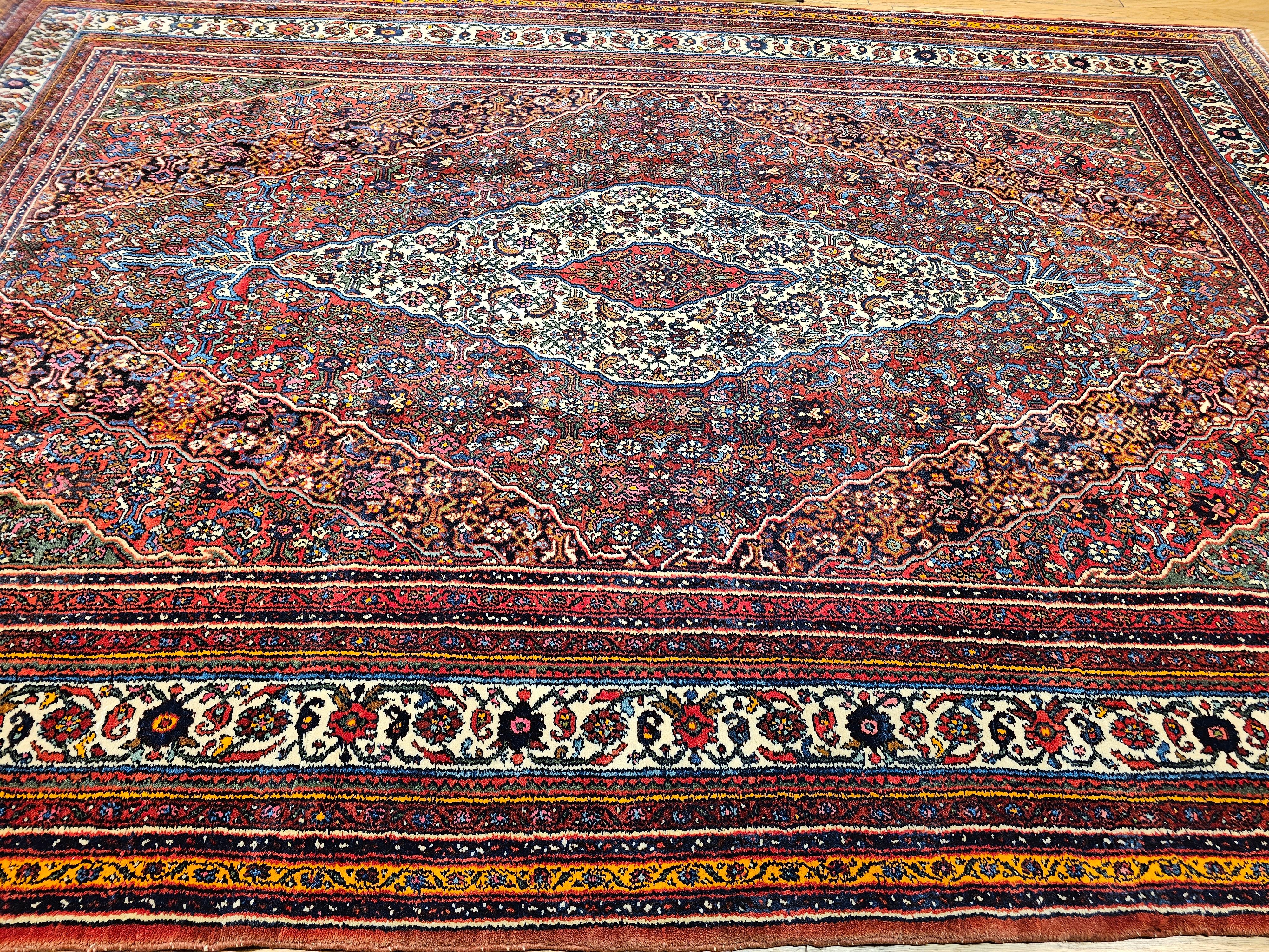 Vintage Persian Bibikabad Room Size Rug in Red, Crimson, Blue, Green, Ivory For Sale 9