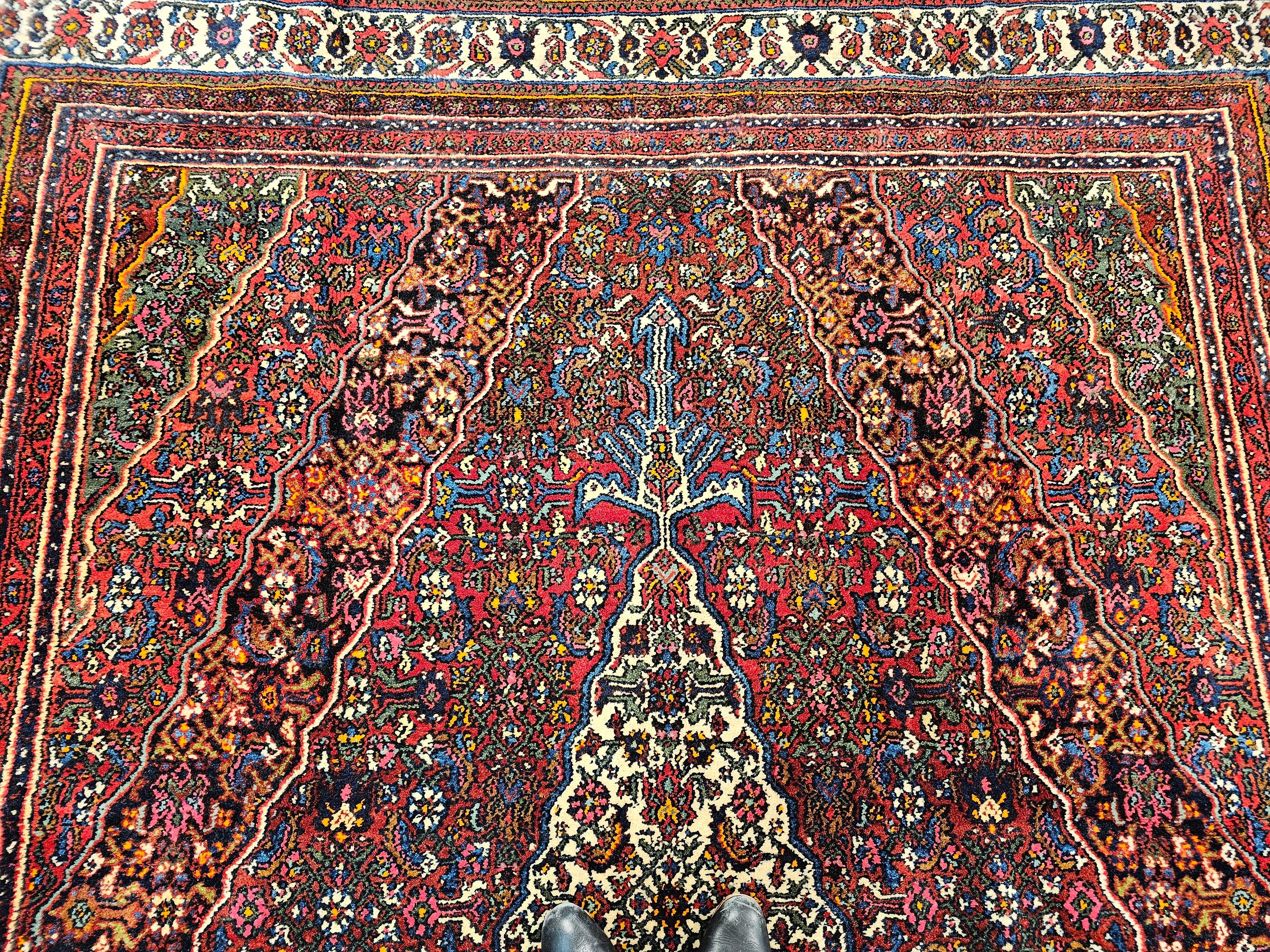 Vintage Persian Bibikabad  in Rust Red, Crimson, French Blue, Green, Pink, Ivory In Good Condition For Sale In Barrington, IL