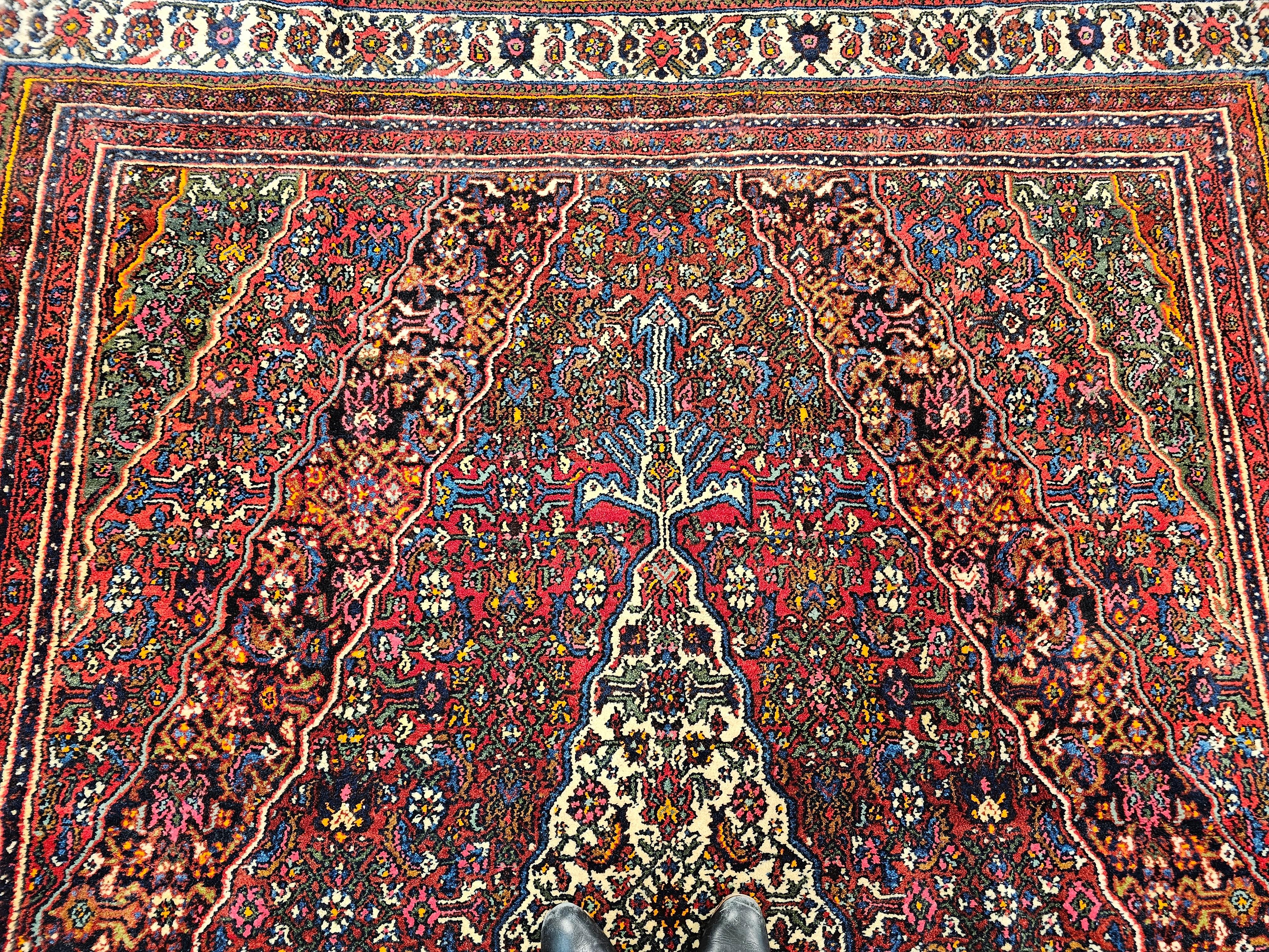 Vintage Persian Bibikabad Room Size Rug in Red, Crimson, Blue, Green, Ivory In Good Condition For Sale In Barrington, IL