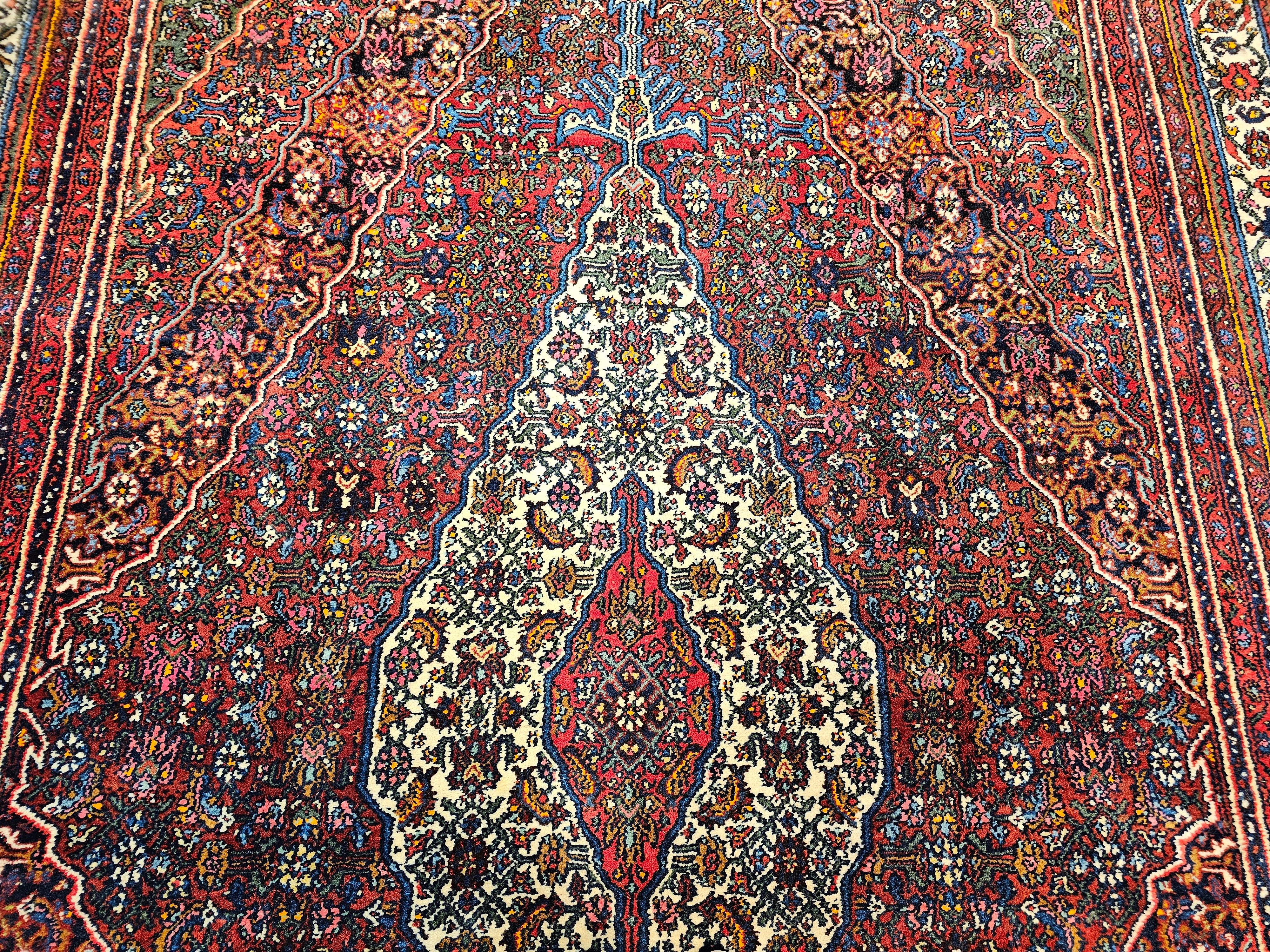 20th Century Vintage Persian Bibikabad  in Rust Red, Crimson, French Blue, Green, Pink, Ivory For Sale