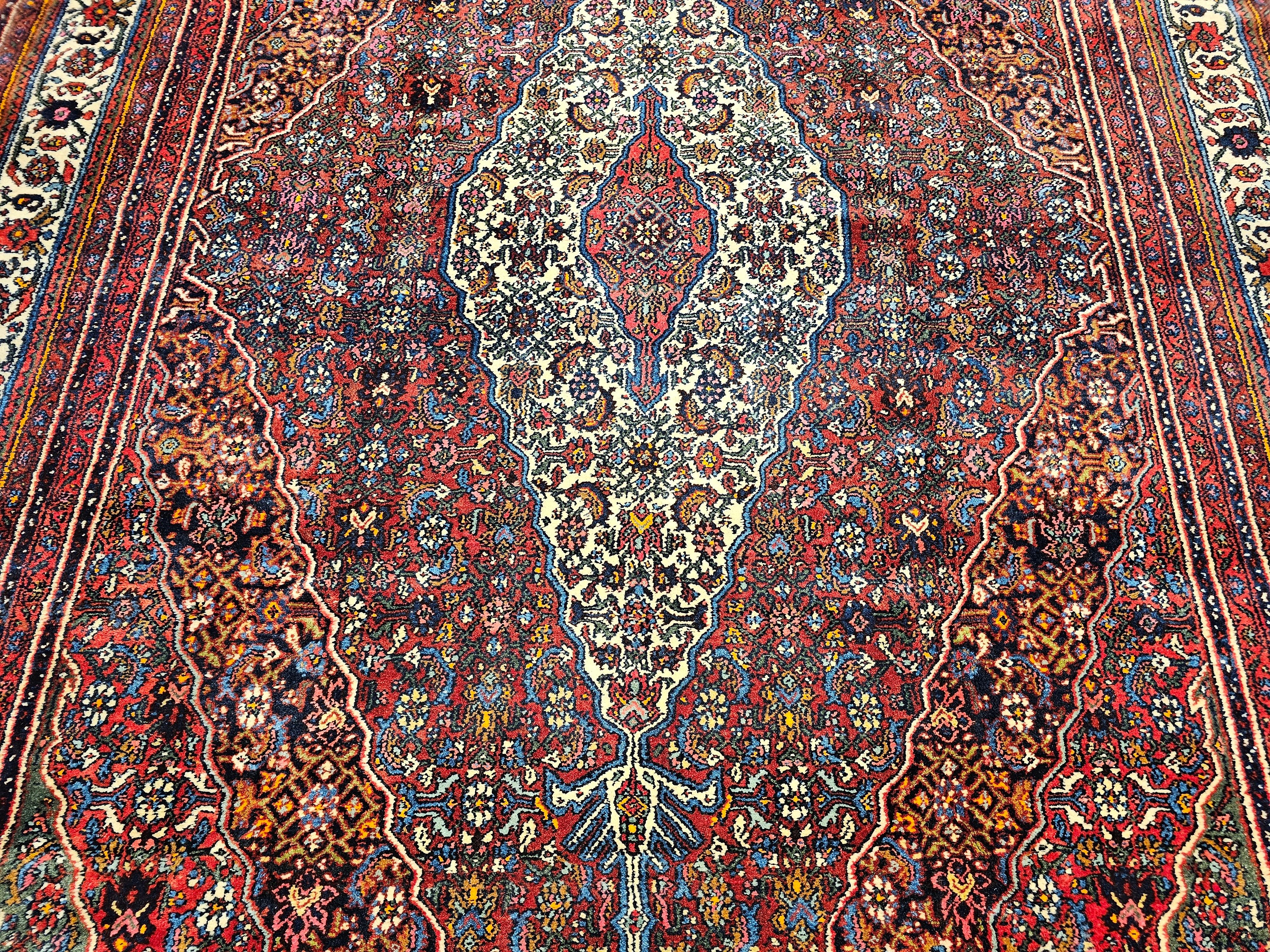 Wool Vintage Persian Bibikabad  in Rust Red, Crimson, French Blue, Green, Pink, Ivory For Sale