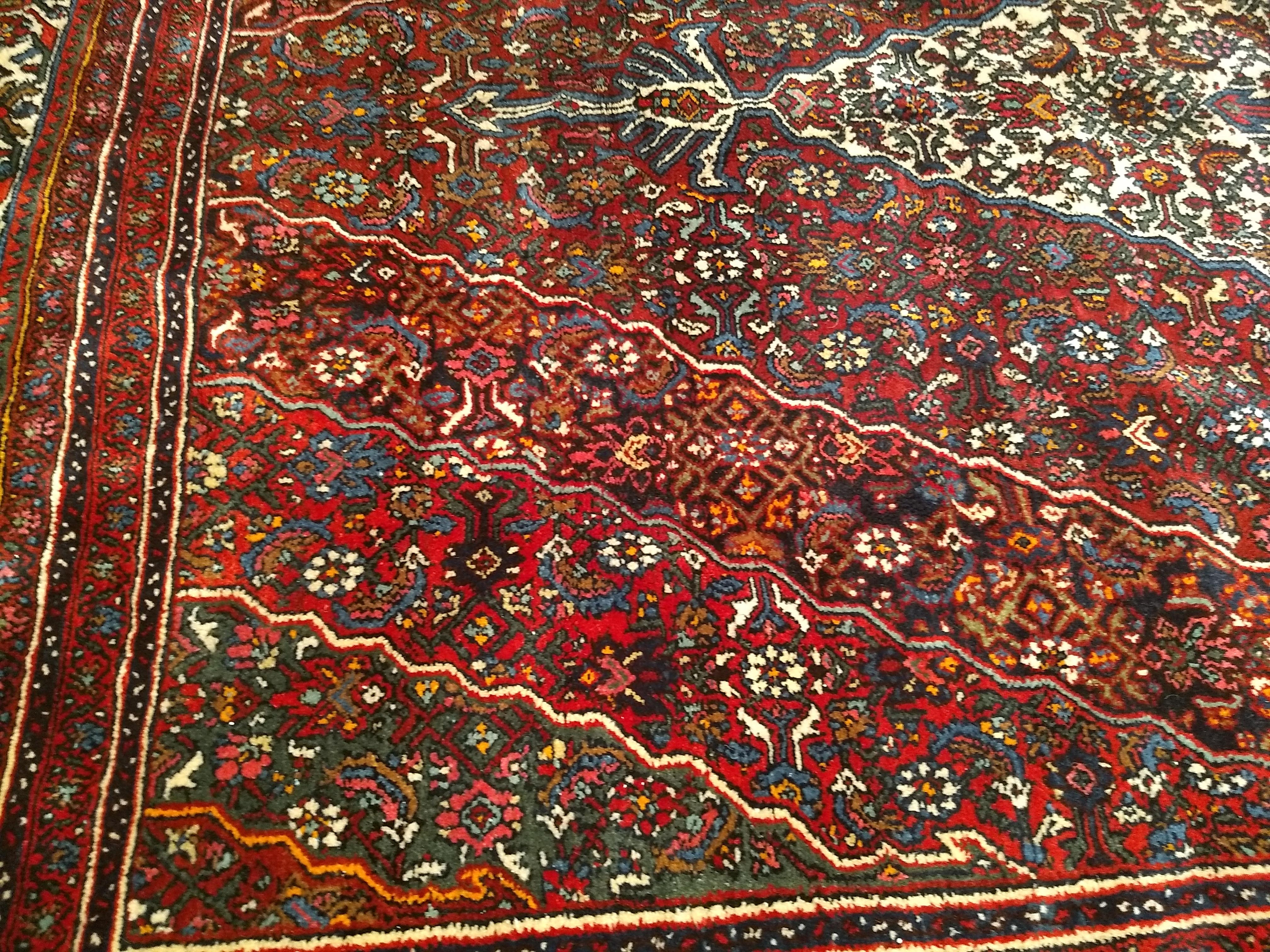 Vintage Persian Bibikabad  in Rust Red, Crimson, French Blue, Green, Pink, Ivory For Sale 3