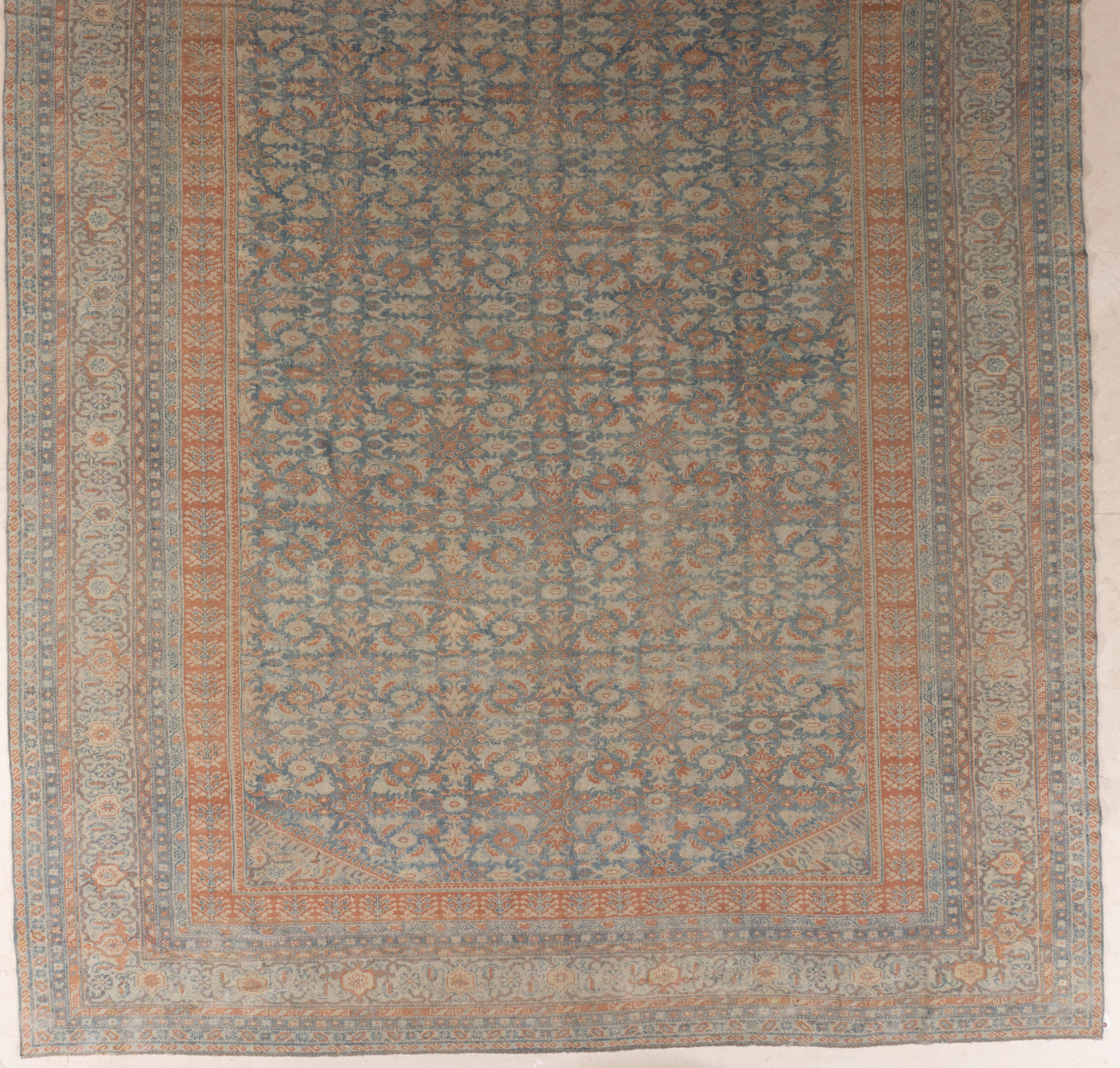 Alfombra persa Bibikabad vintage azul tenue 10'6 x 13' Tejido a mano en venta