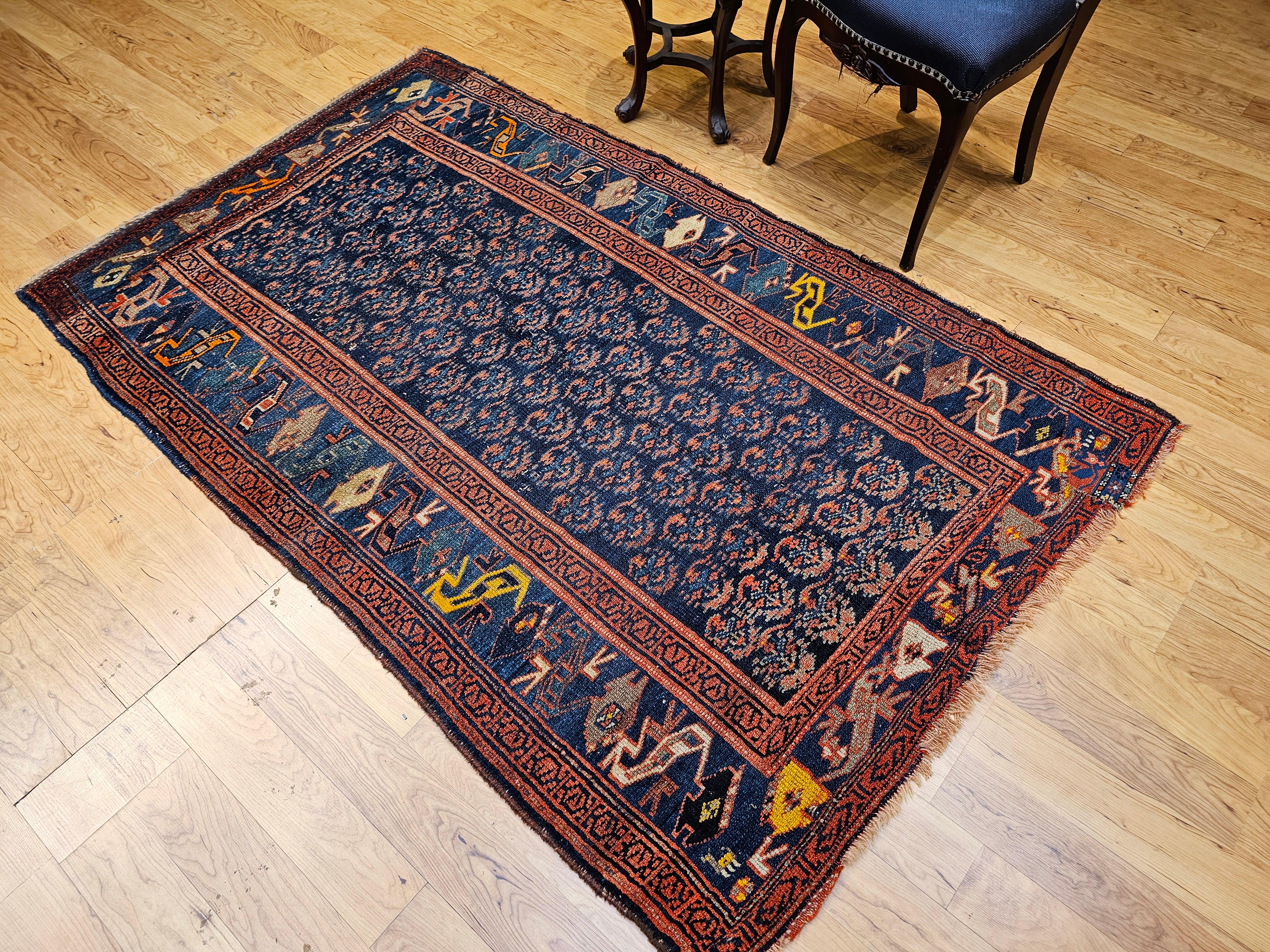 Persischer Bidjar-Teppich mit Allover-Paisleymuster in Marineblau, Grün und Gelb im Angebot 8