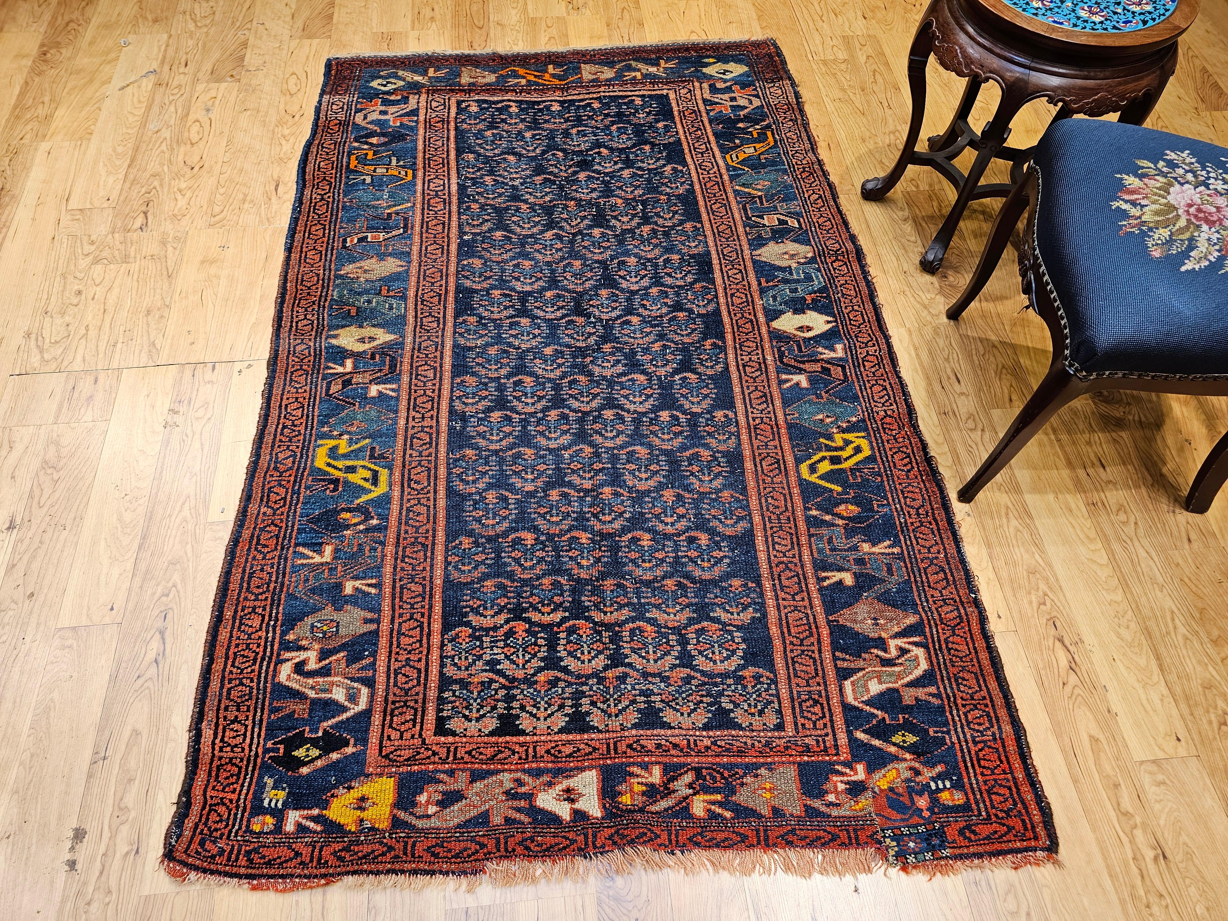 Persischer Bidjar-Teppich mit Allover-Paisleymuster in Marineblau, Grün und Gelb im Angebot 9