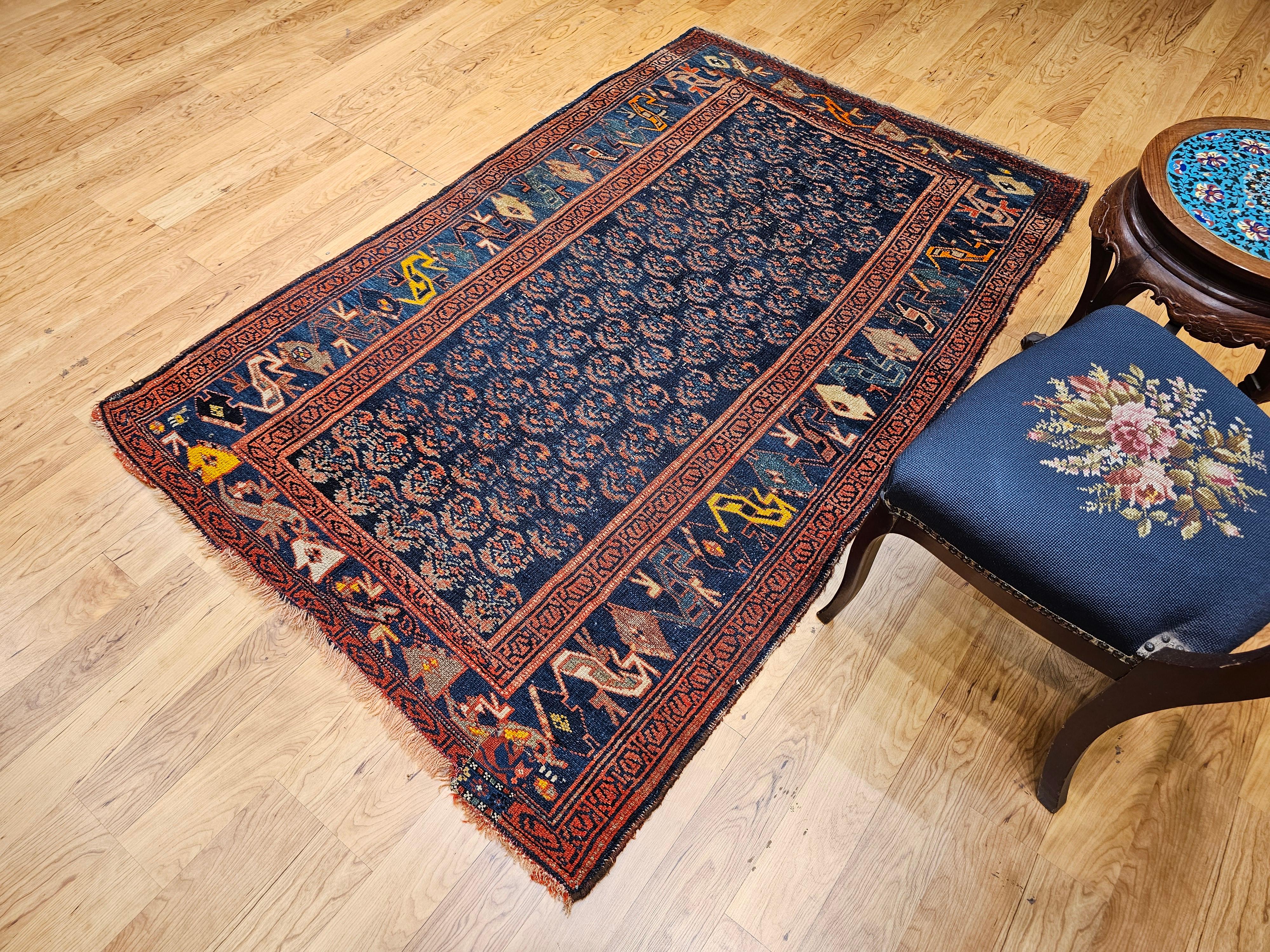 Persischer Bidjar-Teppich mit Allover-Paisleymuster in Marineblau, Grün und Gelb im Angebot 10