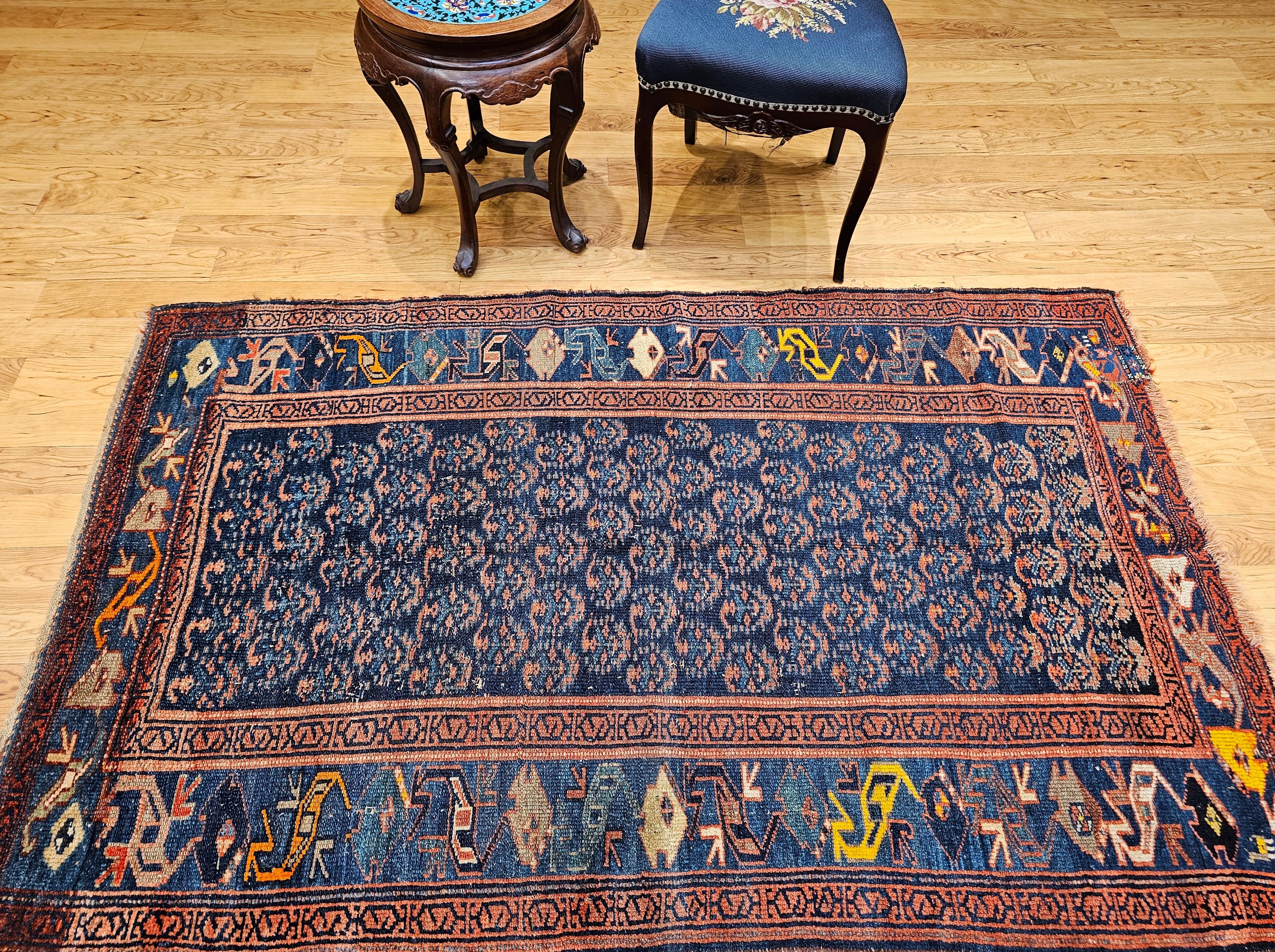 Persischer Bidjar-Teppich mit Allover-Paisleymuster in Marineblau, Grün und Gelb im Angebot 11