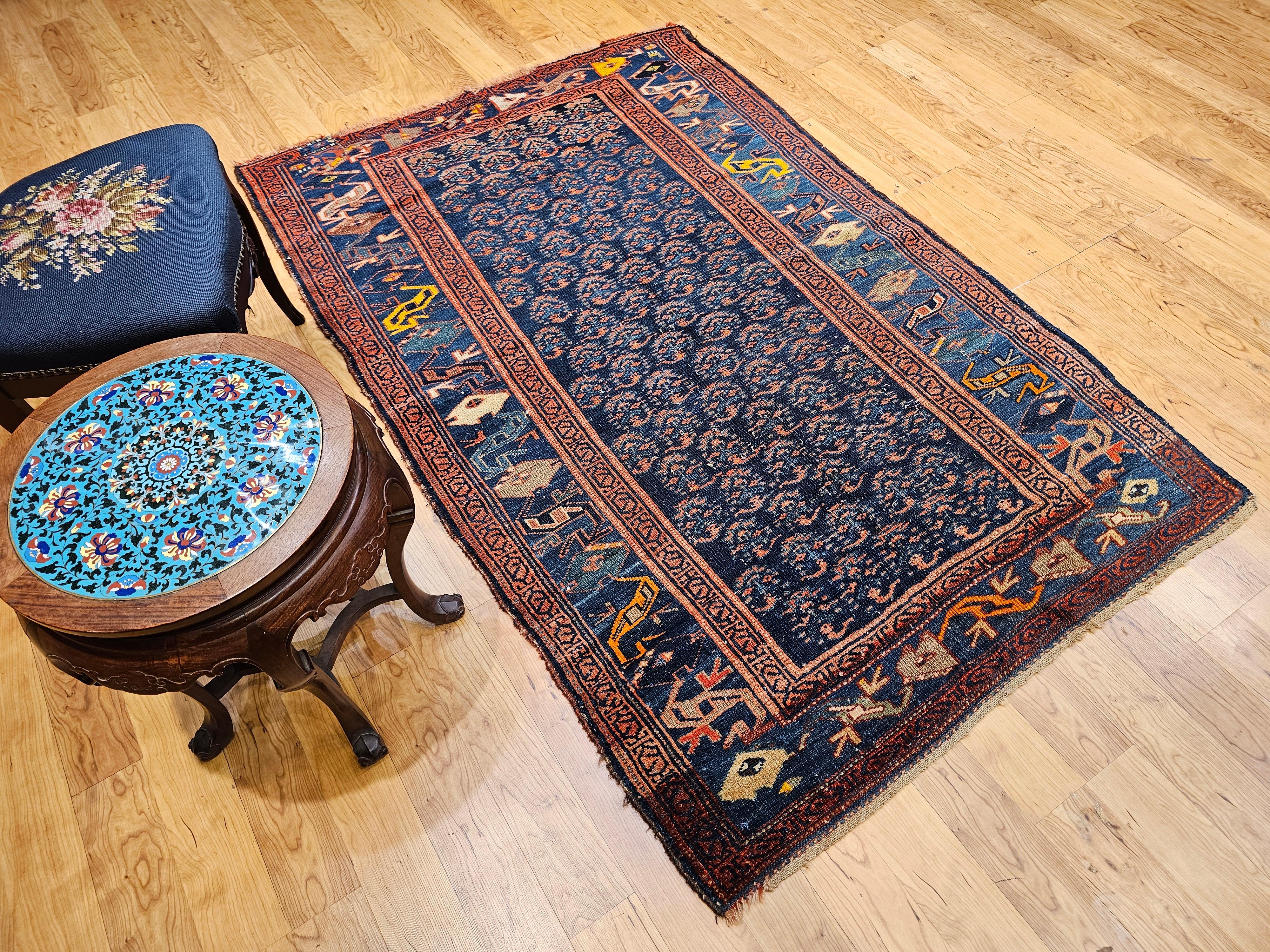 Persischer Bidjar-Teppich mit Allover-Paisleymuster in Marineblau, Grün und Gelb im Angebot 12