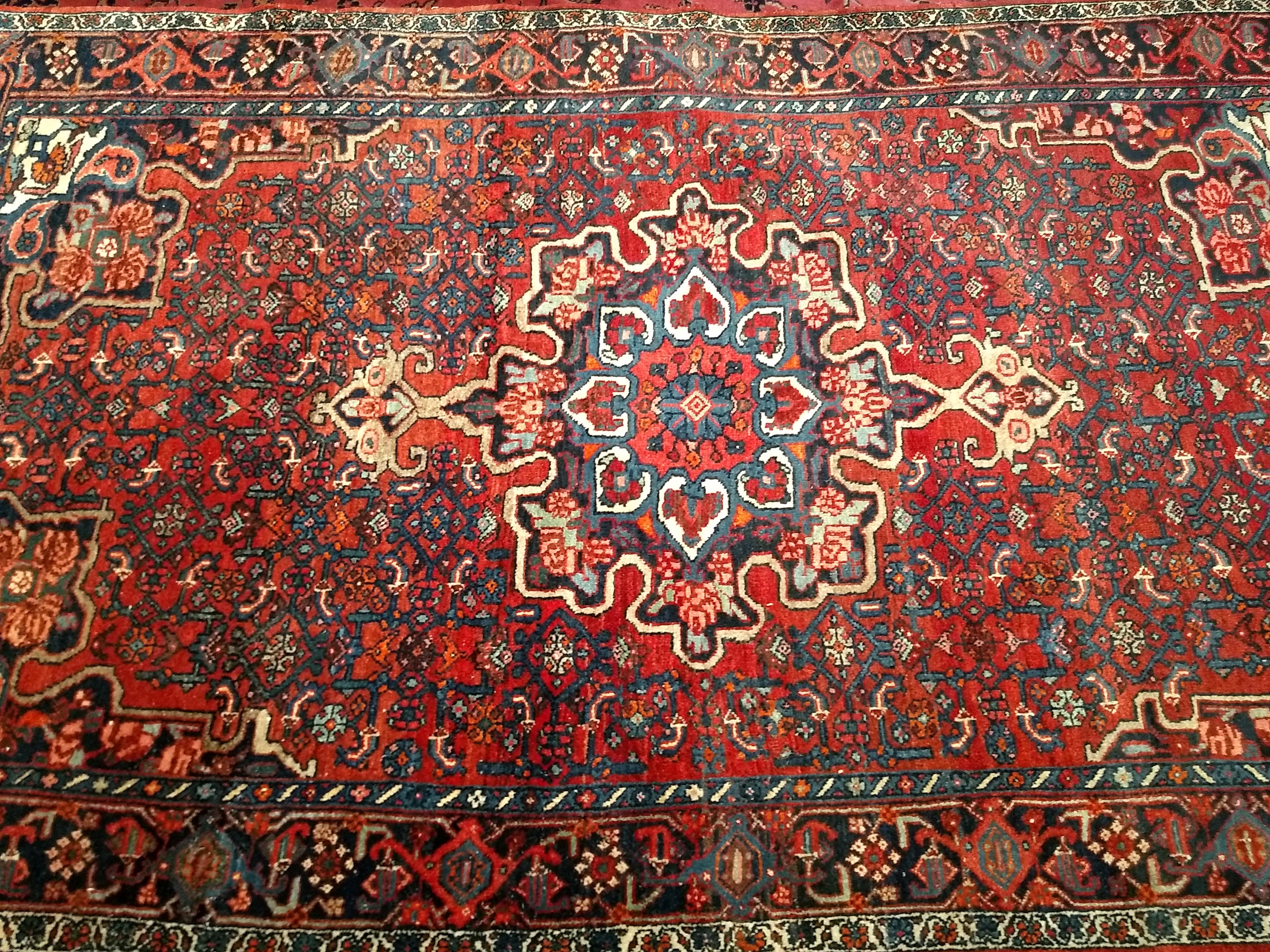 Vintage Persian Bidjar Area Rug in Floral Pattern in Red, Blue, Pink, Ivory For Sale 5