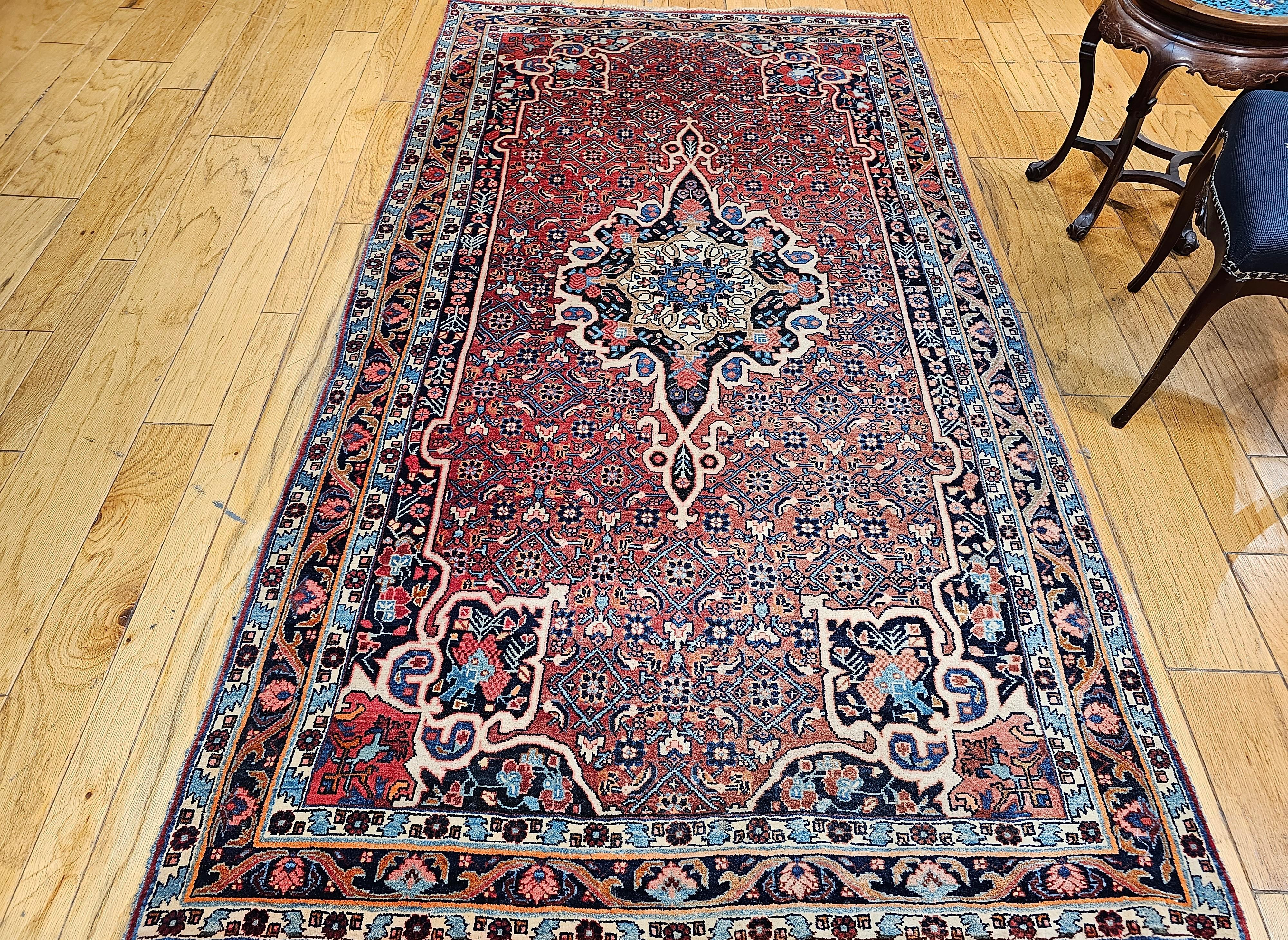 Vintage Persian Bidjar Area Rug in Floral Pattern in Red, Blue, Pink, Ivory For Sale 7