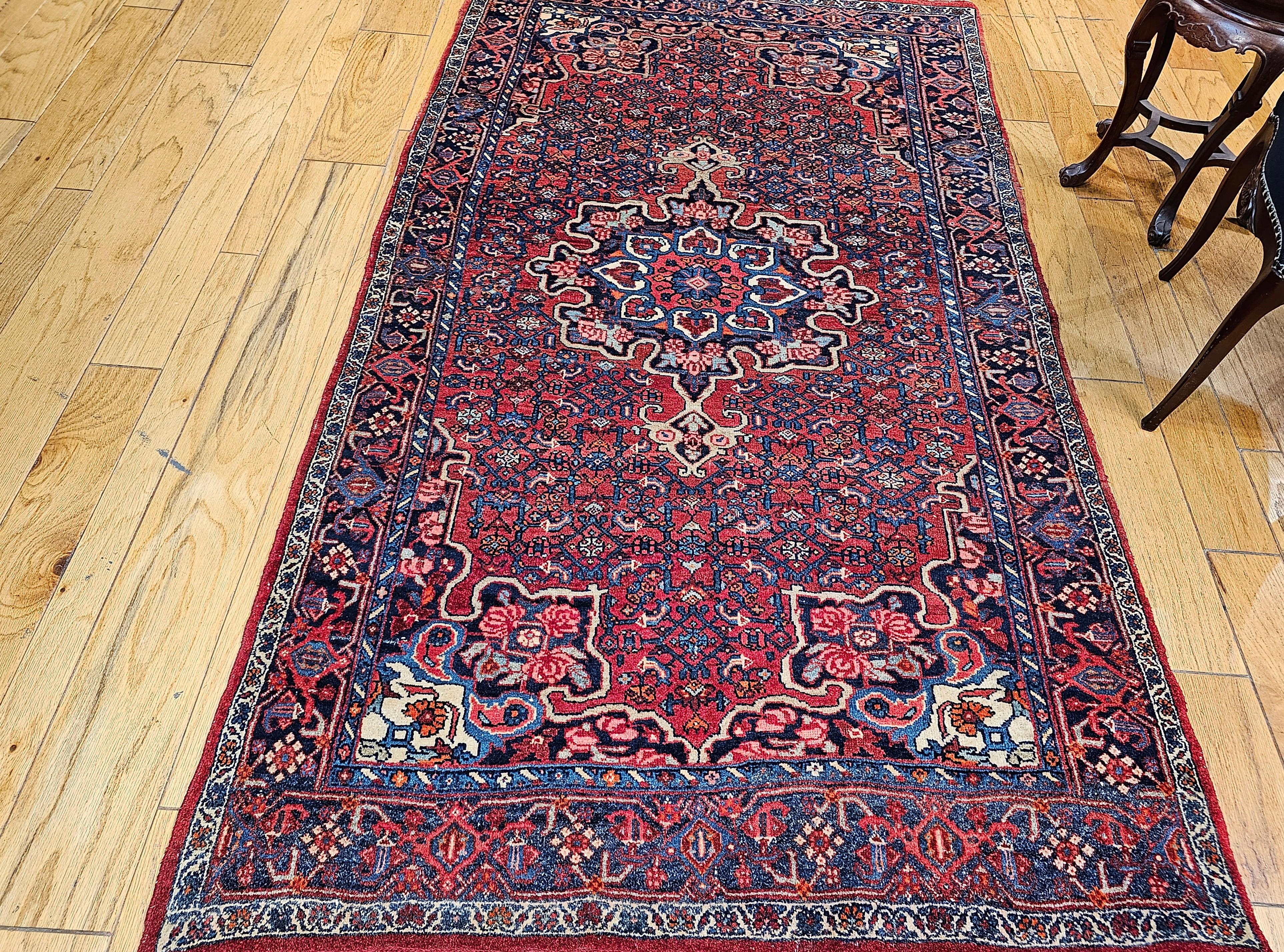 Vintage Persian Bidjar Area Rug in Floral Pattern in Red, Blue, Pink, Ivory For Sale 7